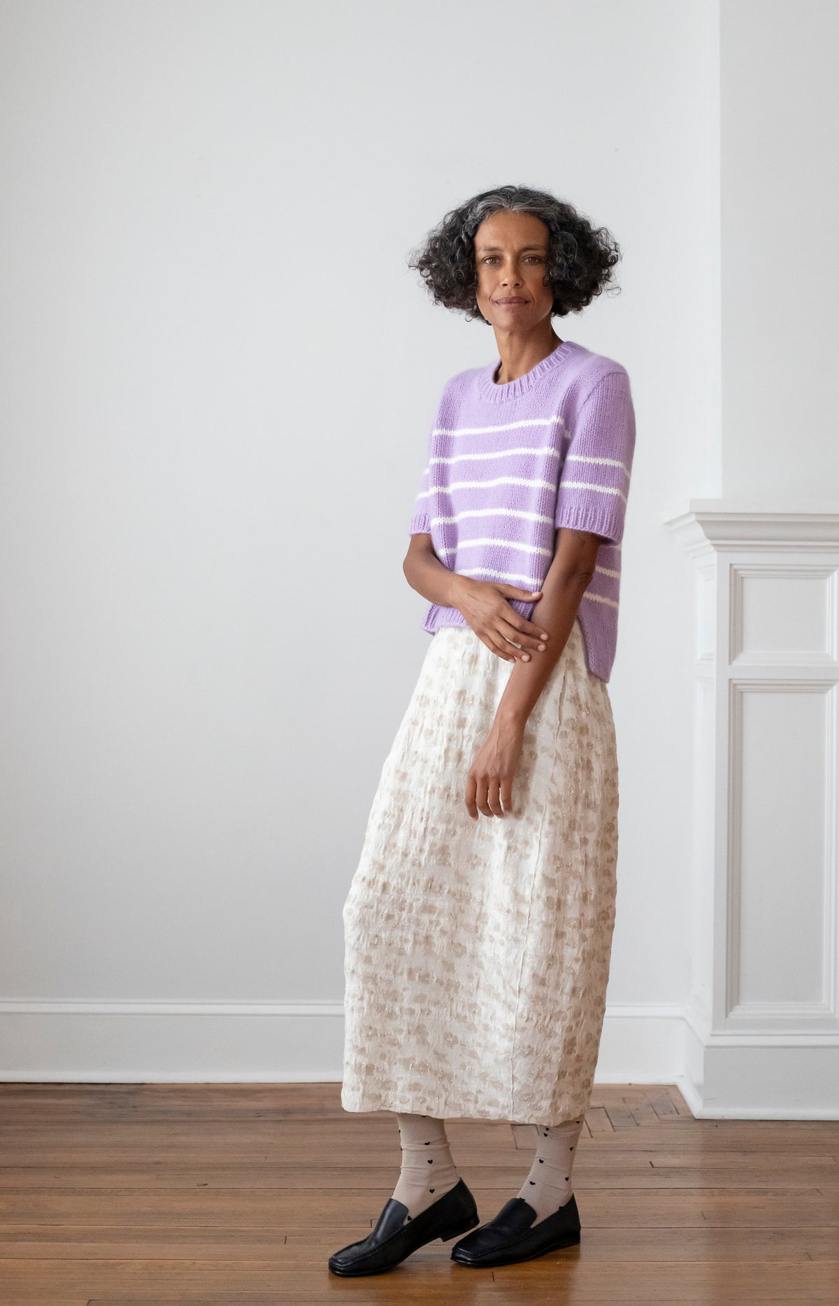 Lilac & Ivory Striped Cashmere Sweater