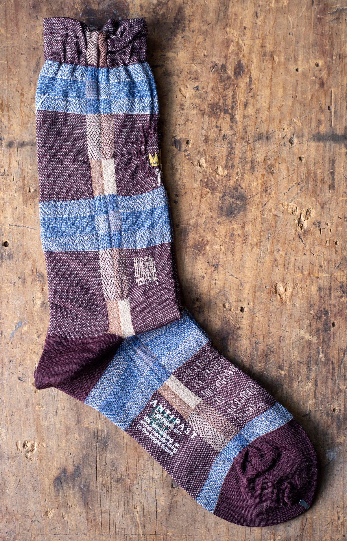 Wine Darning Check Socks