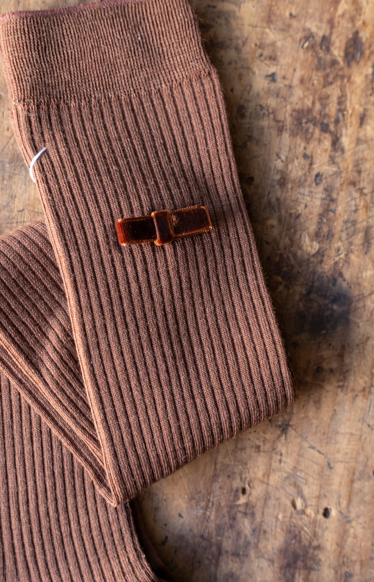 Brown Ribbon Knee Socks