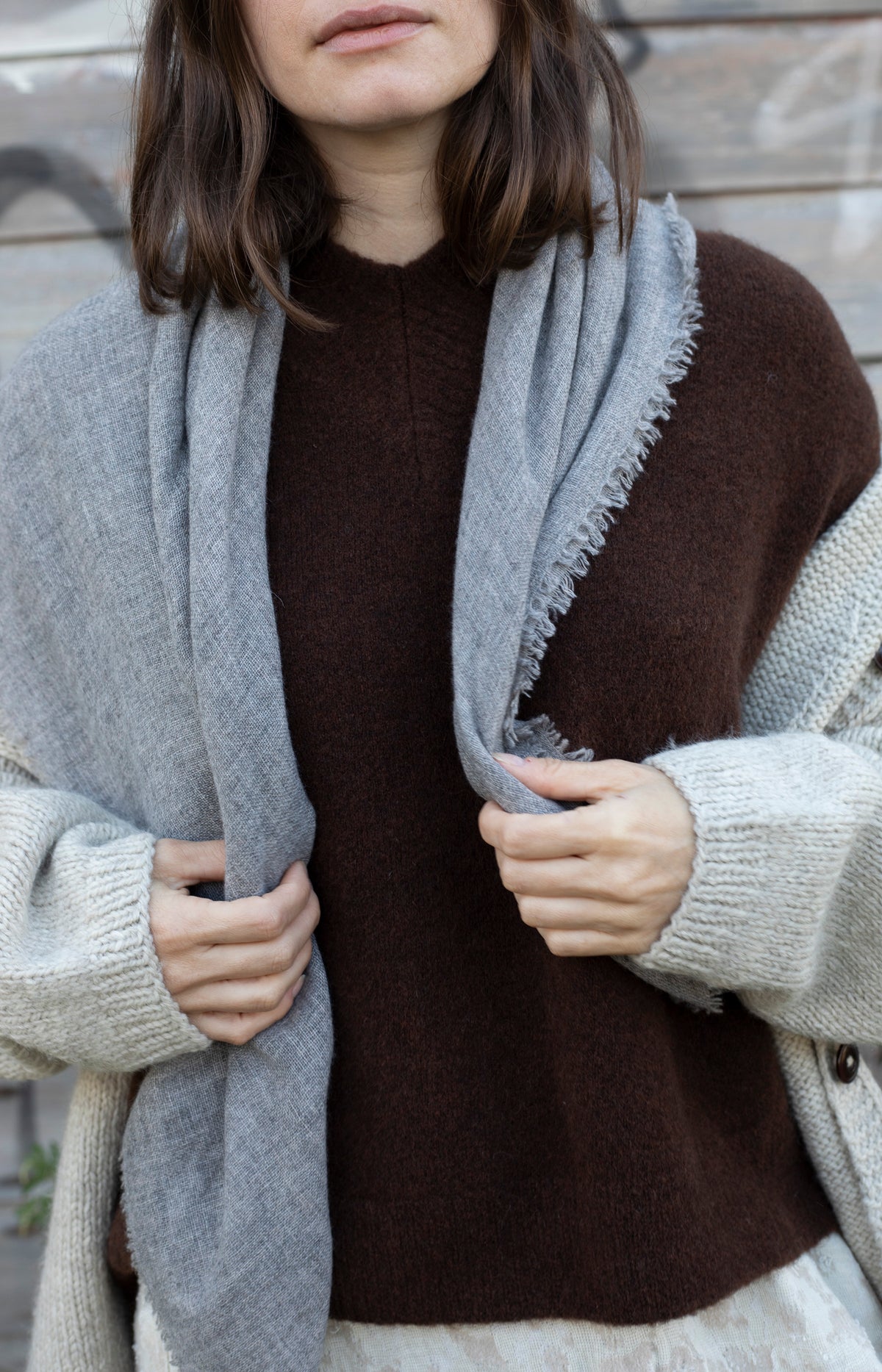 Light Grey Melange Cashmere Scarf