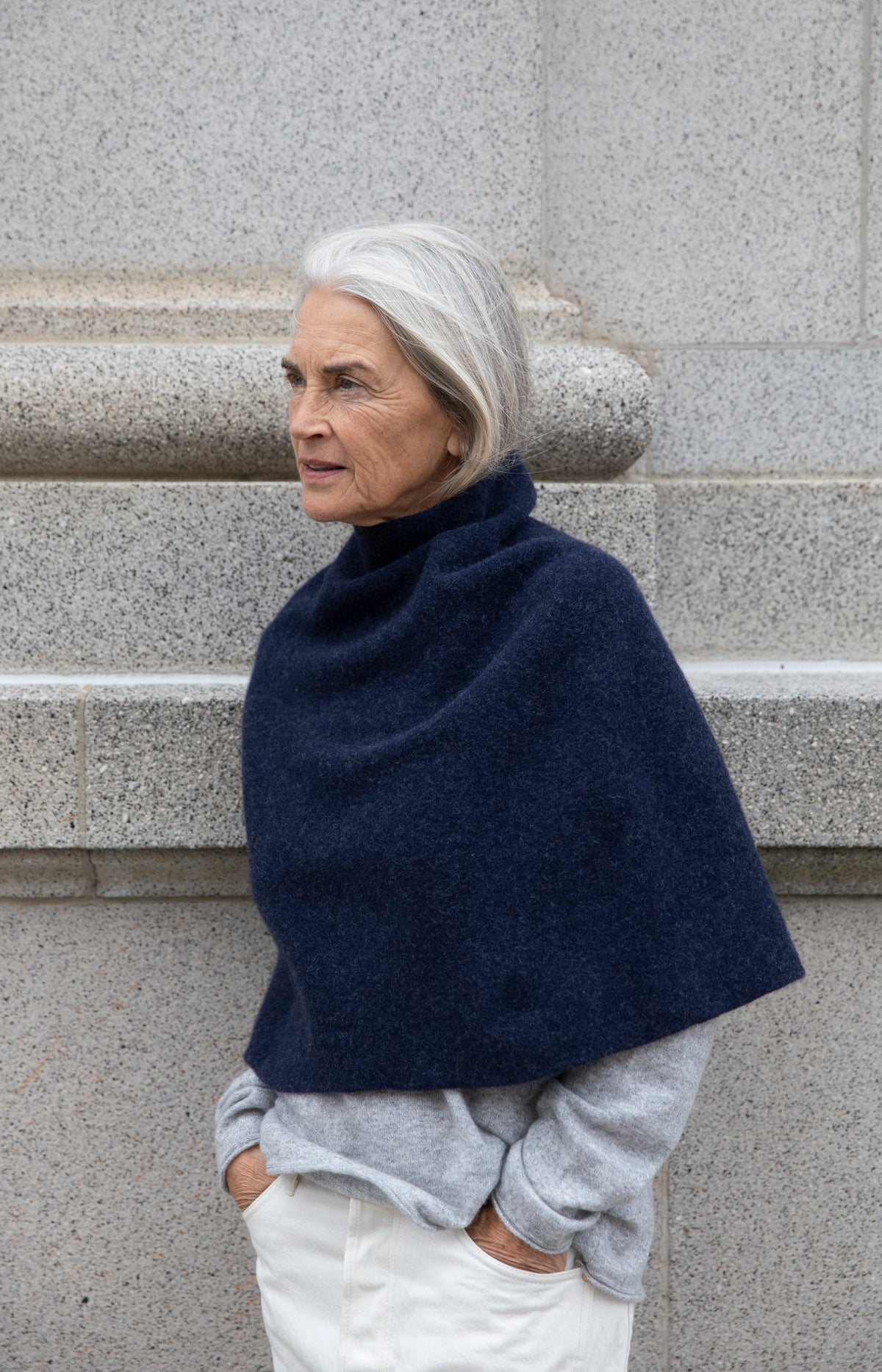 Indigo Melange Wool Poncho