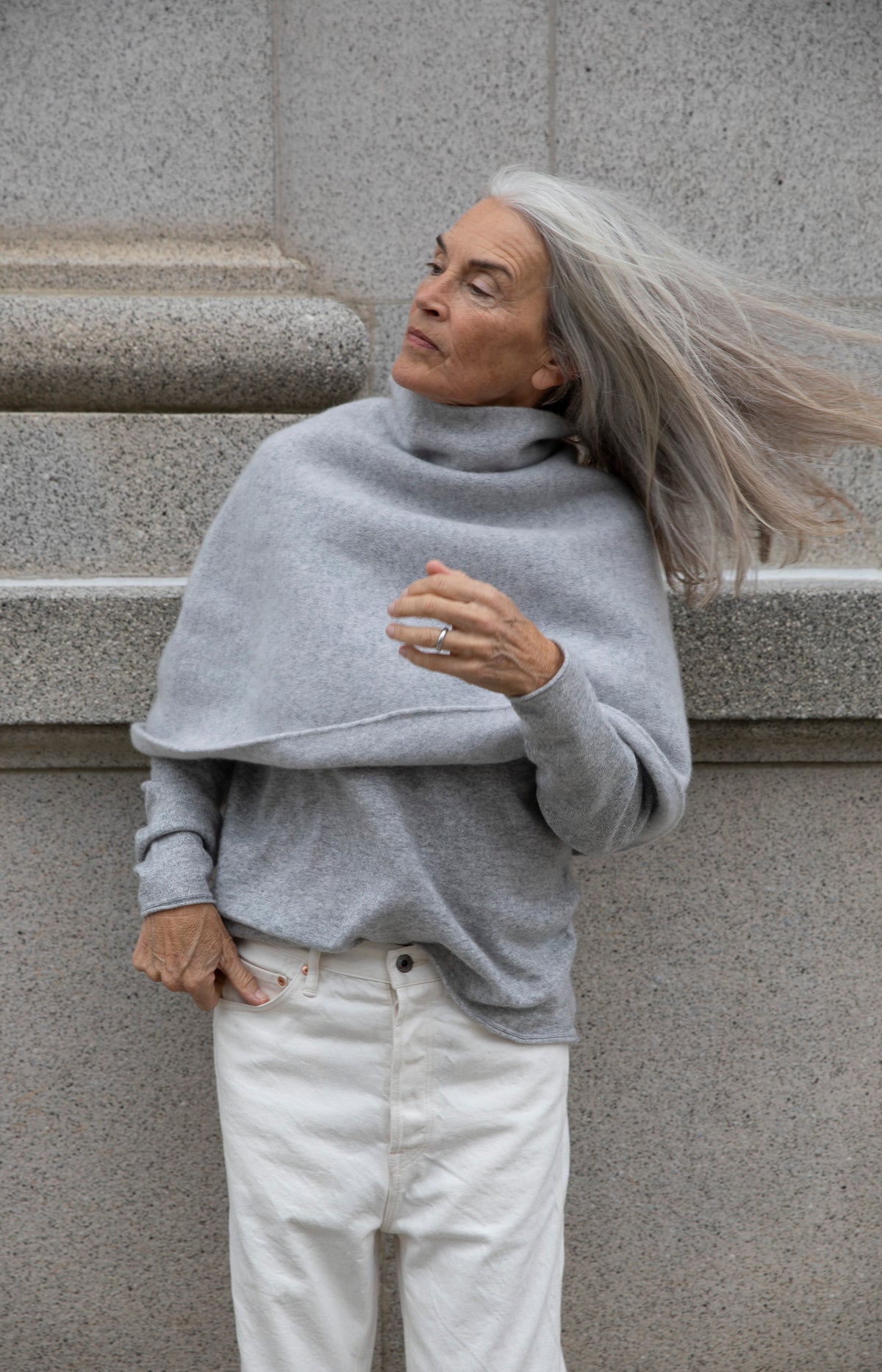 Pearl Grey Wool Poncho