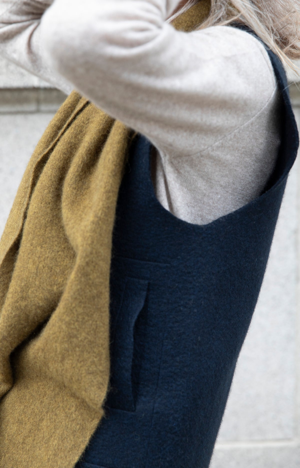 Navy Raw Felt Vest
