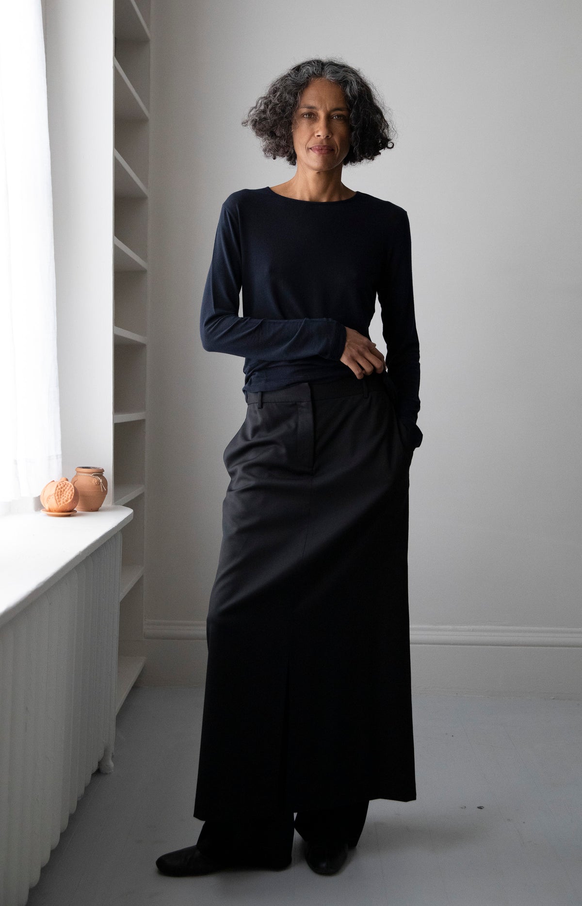 Black Wool Skirt Pant