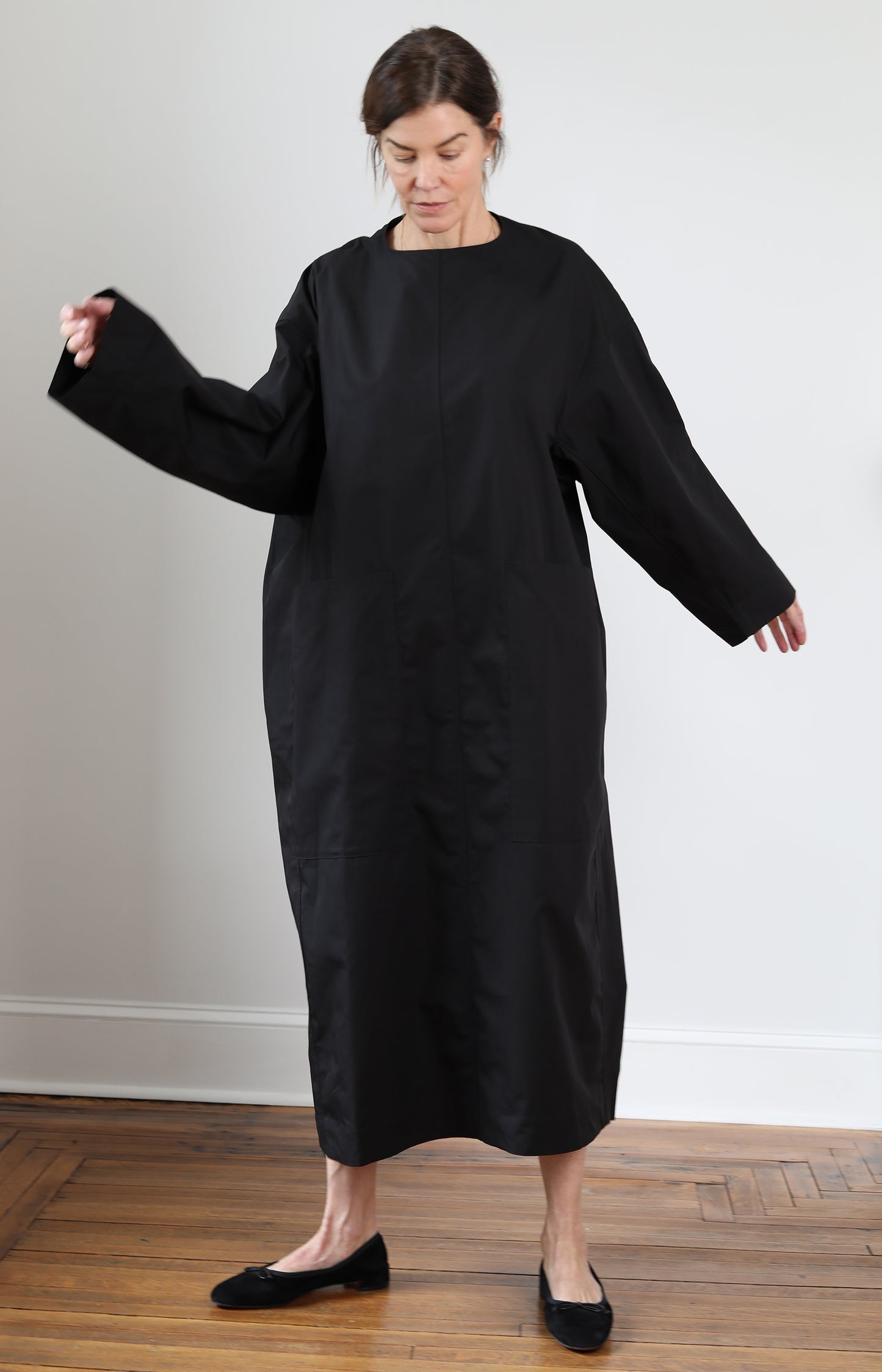 Black Draping Shirt Dress