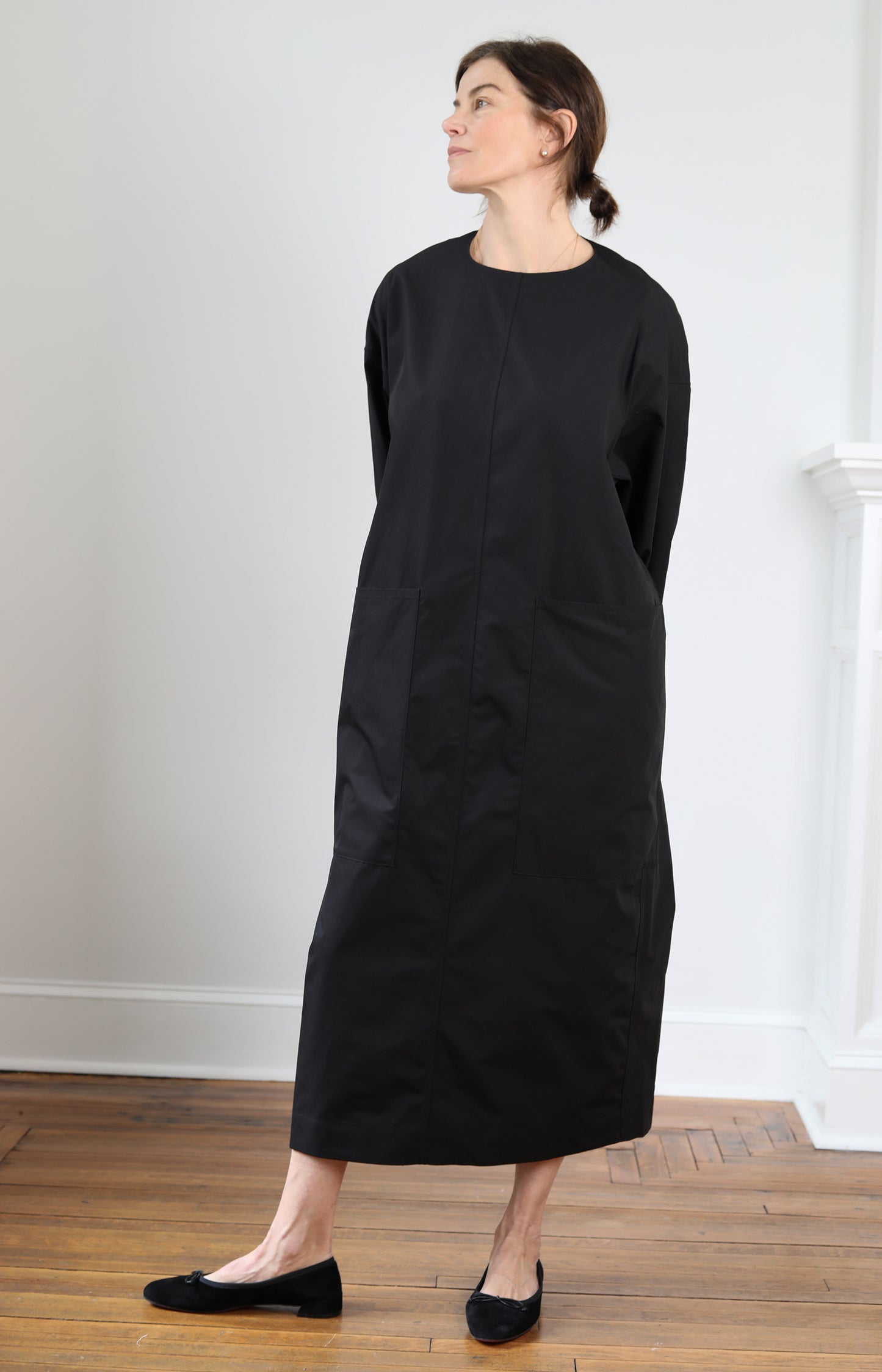 Black Draping Shirt Dress