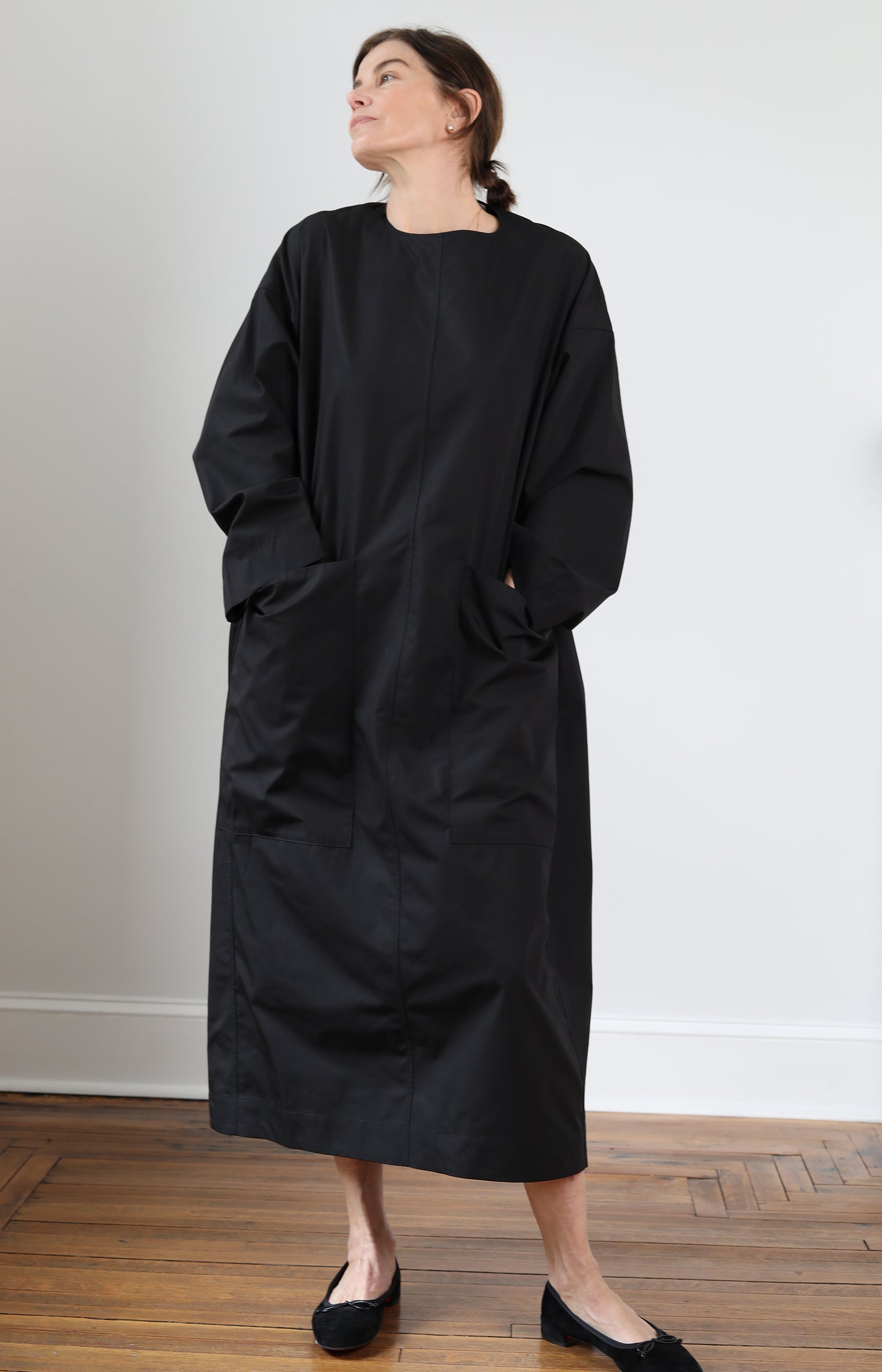 Black Draping Shirt Dress