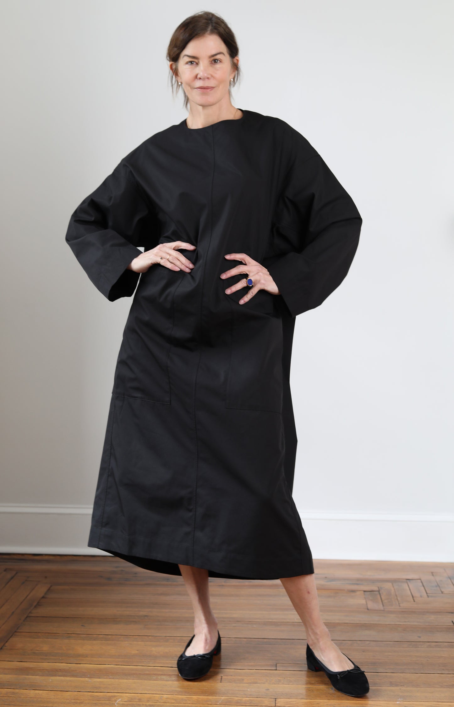 Black Draping Shirt Dress