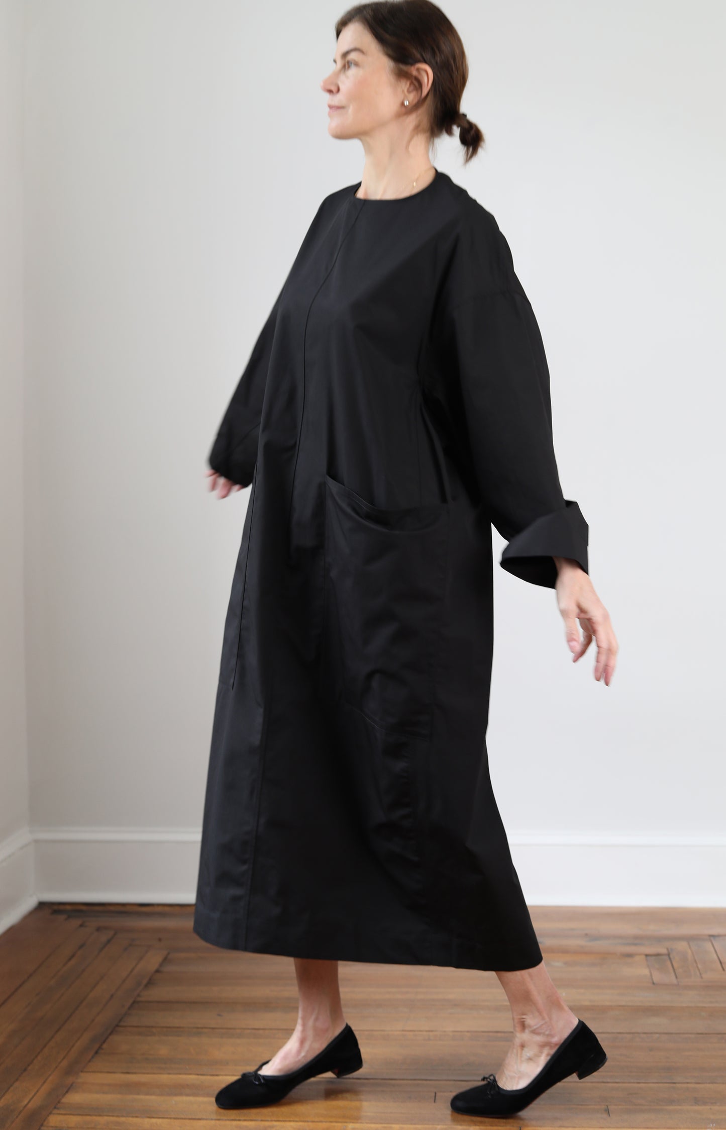 Black Draping Shirt Dress