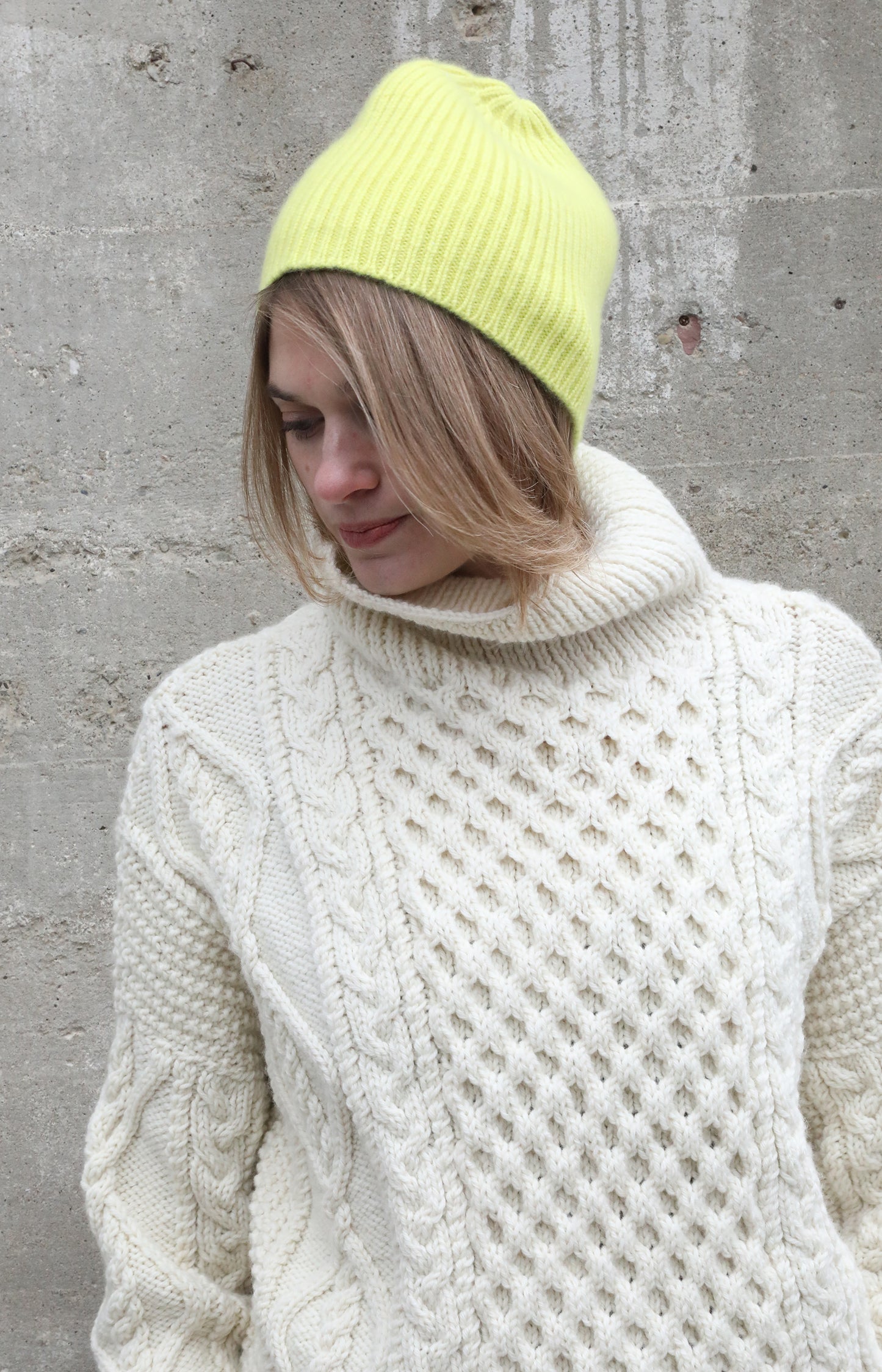 Yellow Ribbed Cashmere Cap