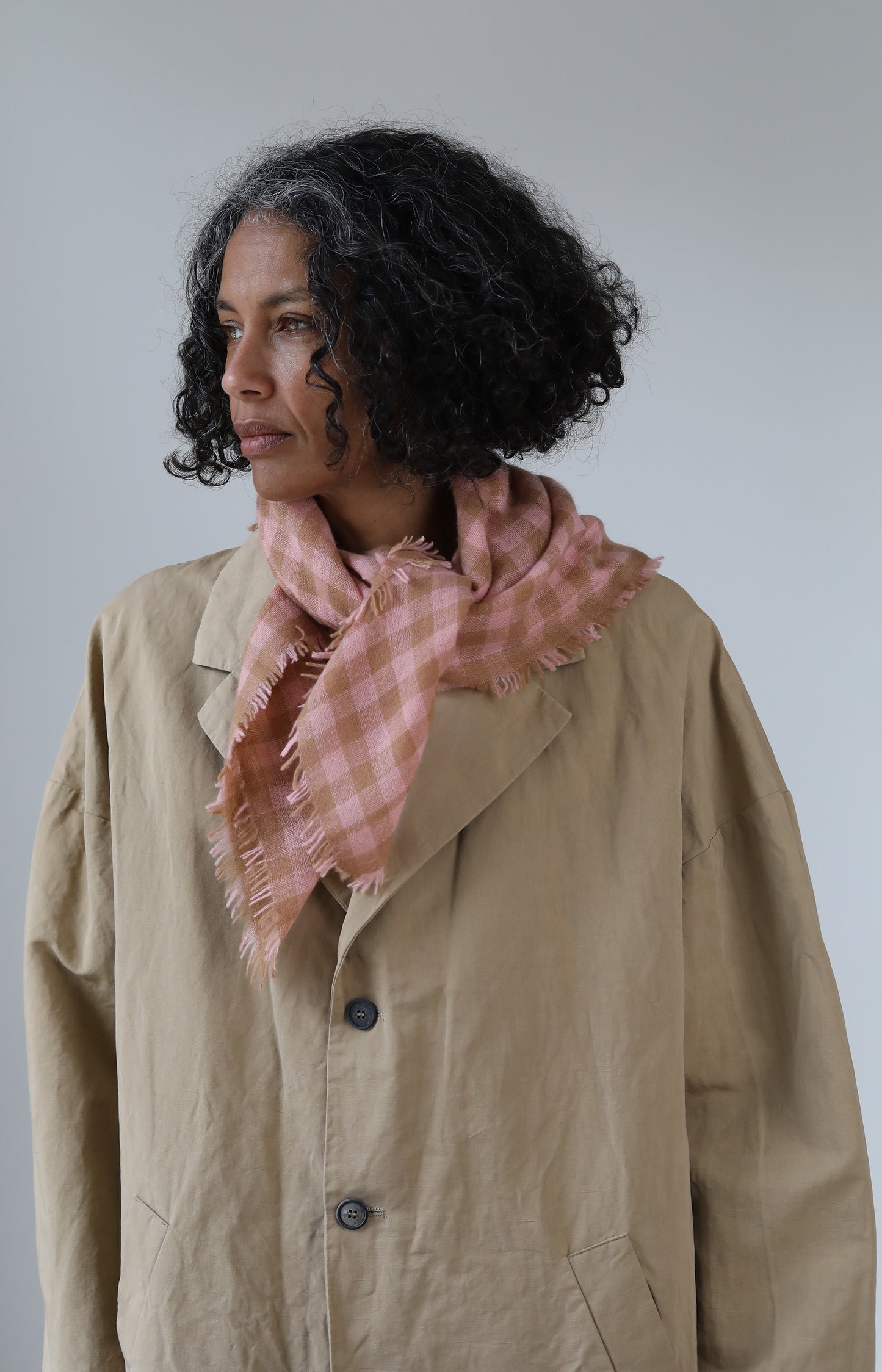 Pink & Camel Check Cashmere Scarf