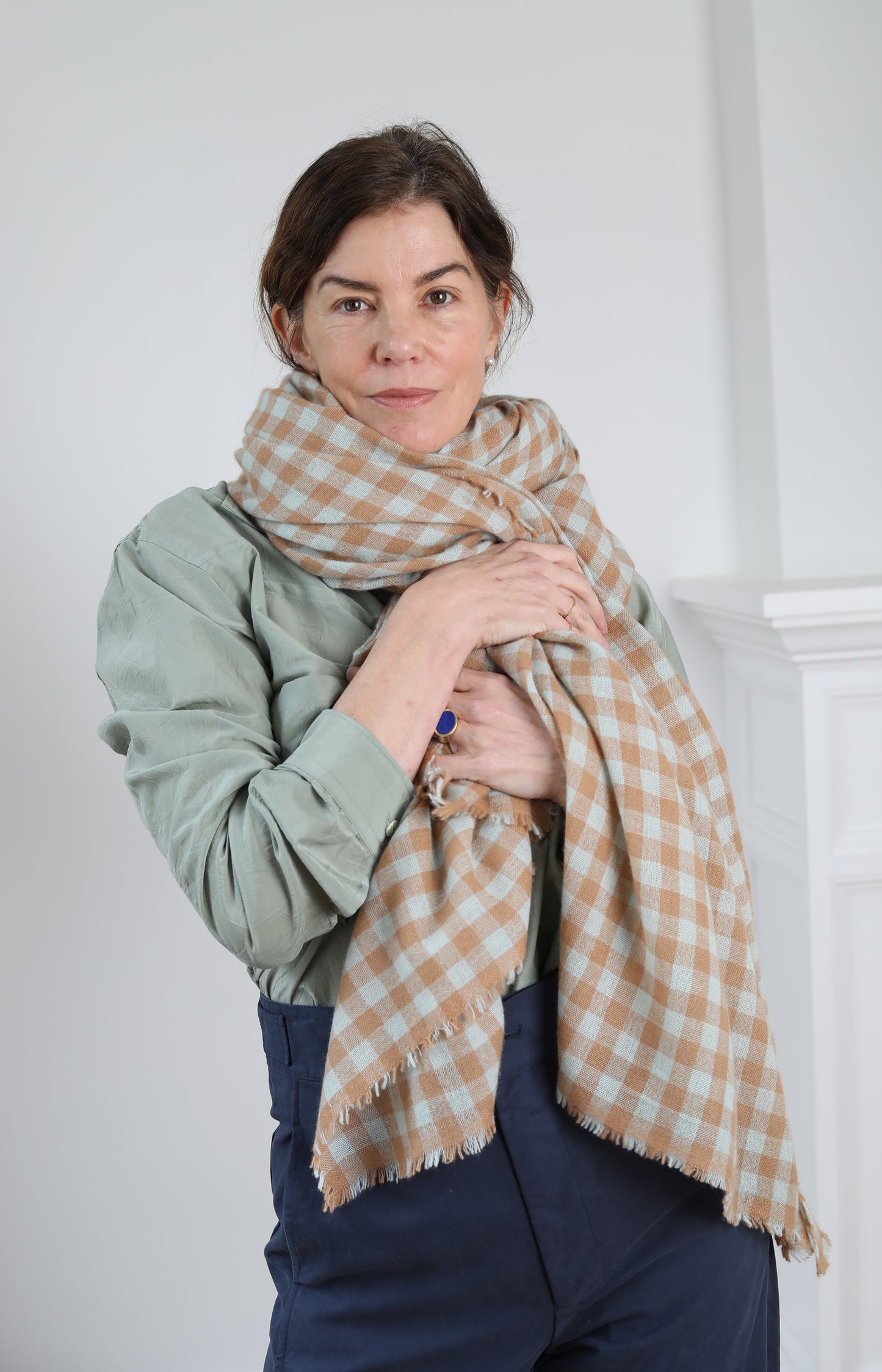 Seafoam & Camel Large Cashmere Scarf
