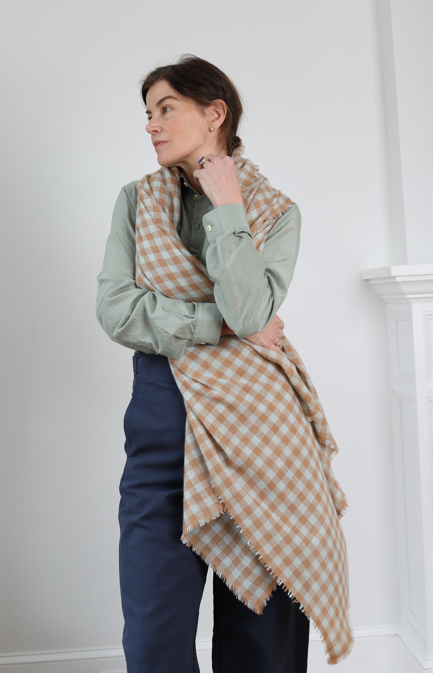 Seafoam & Camel Large Cashmere Scarf