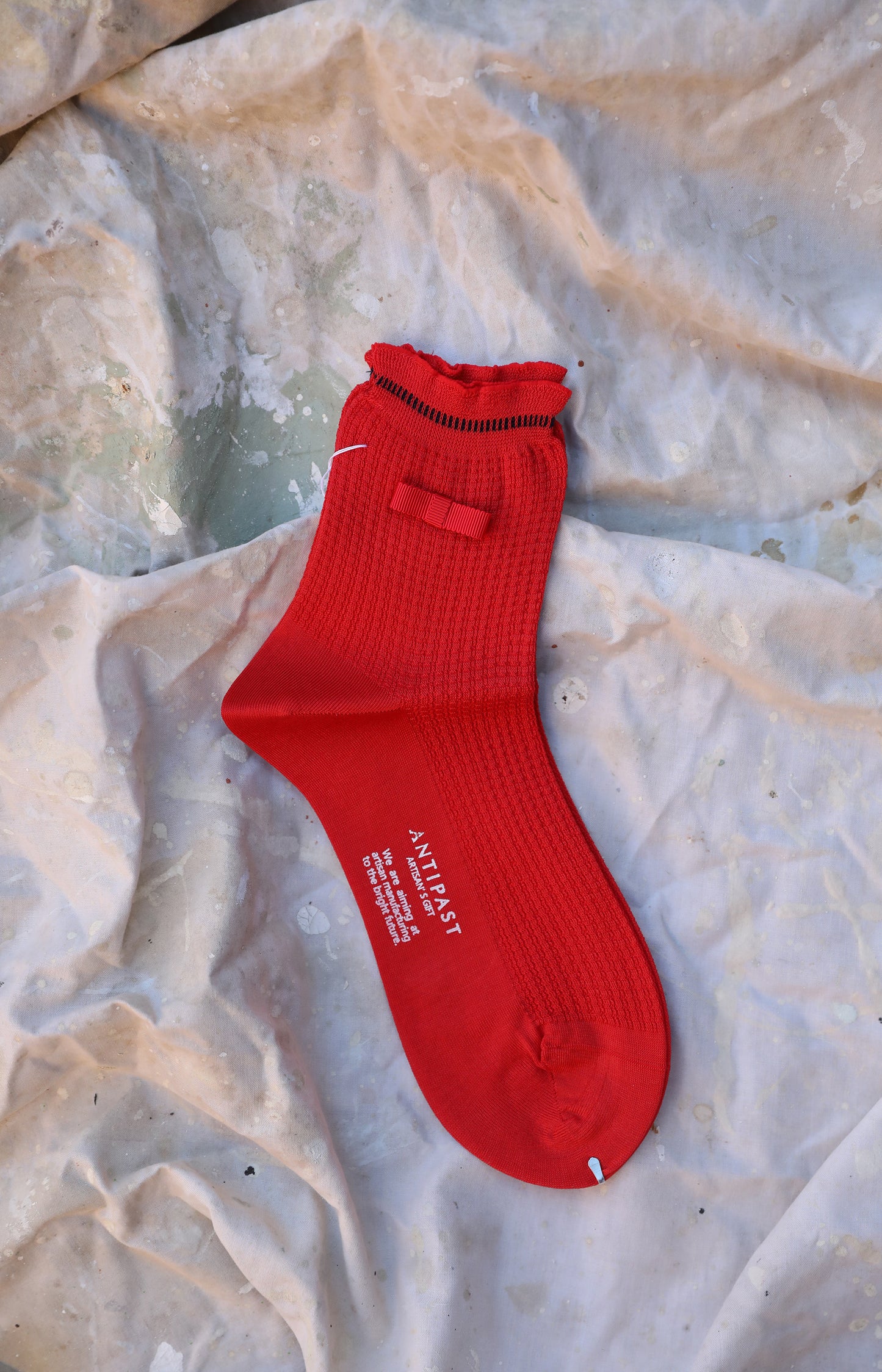Red Waffle Ribbon Socks
