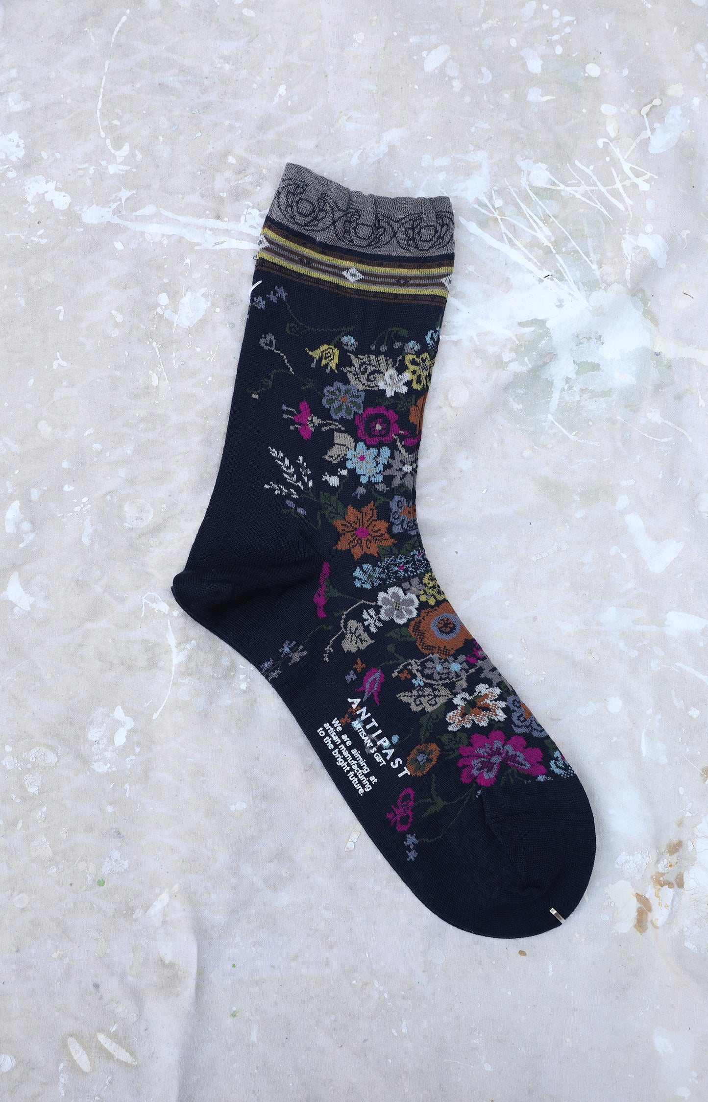 Navy Happy Flower Socks