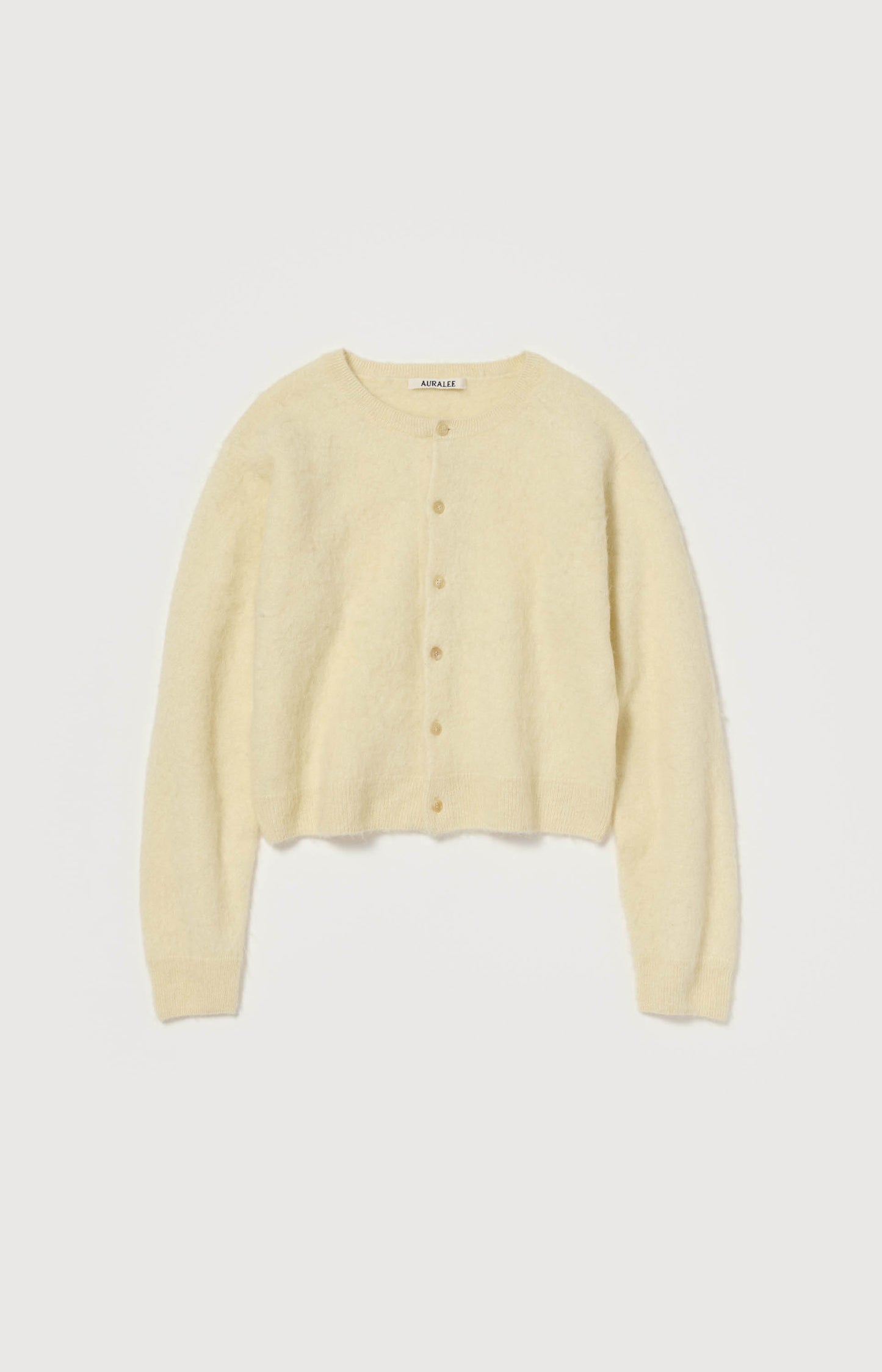 Garment-dyed Baby Alpaca Fur Knit Crew-neck Cardigan