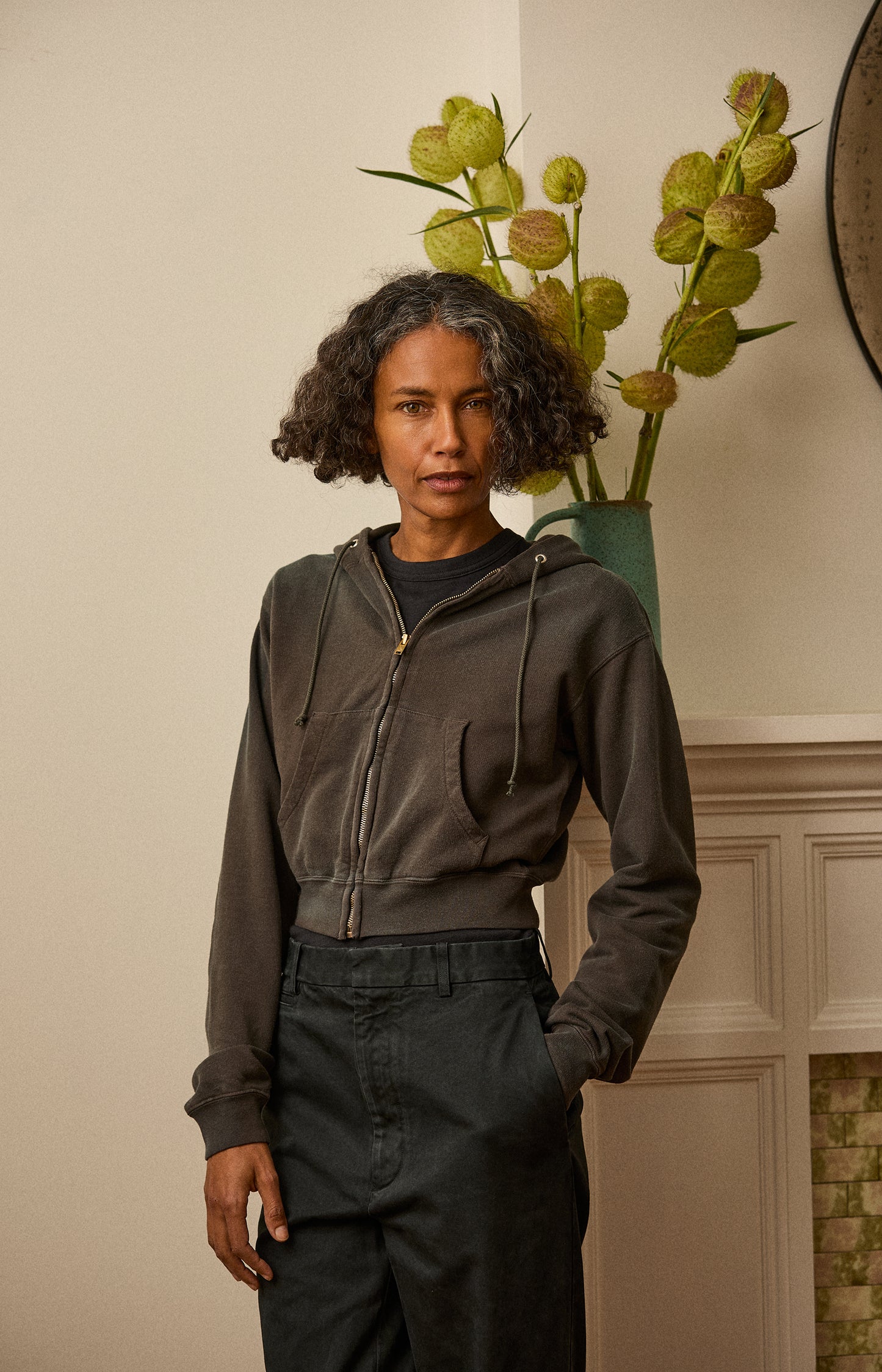 Ink Black Pima Light Zip Sweatshirt