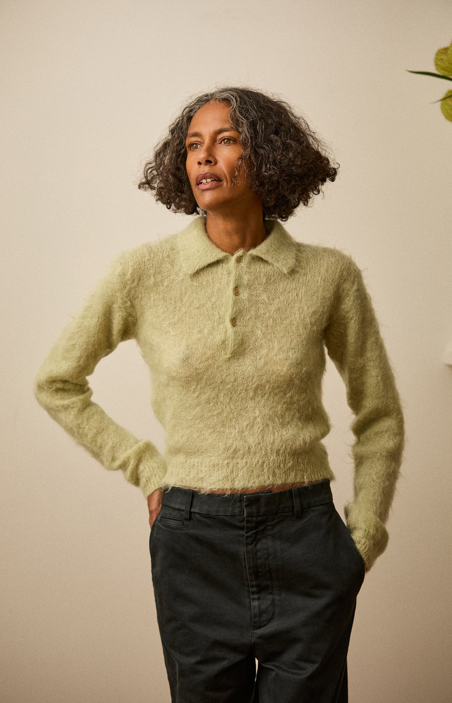 Light Khaki Mohair Knit Polo