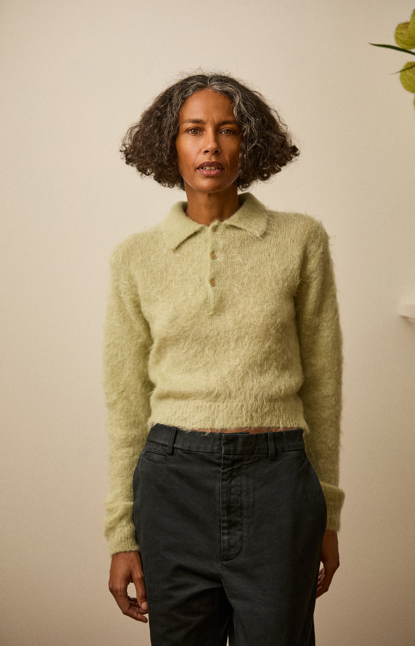 Light Khaki Mohair Knit Polo