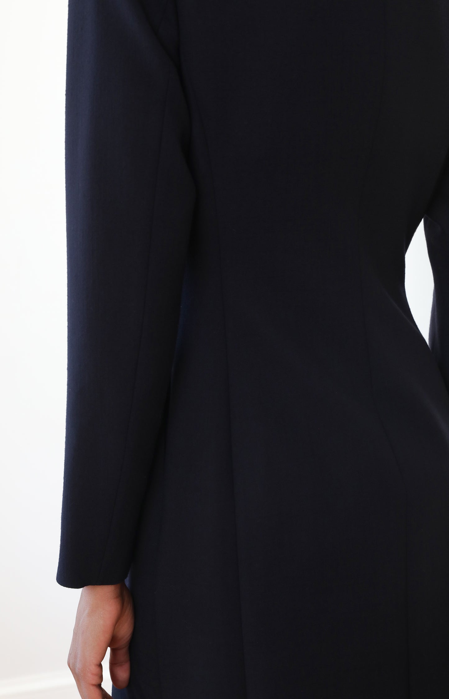 Navy Tense Wool Double Clothing Front Zip Dress