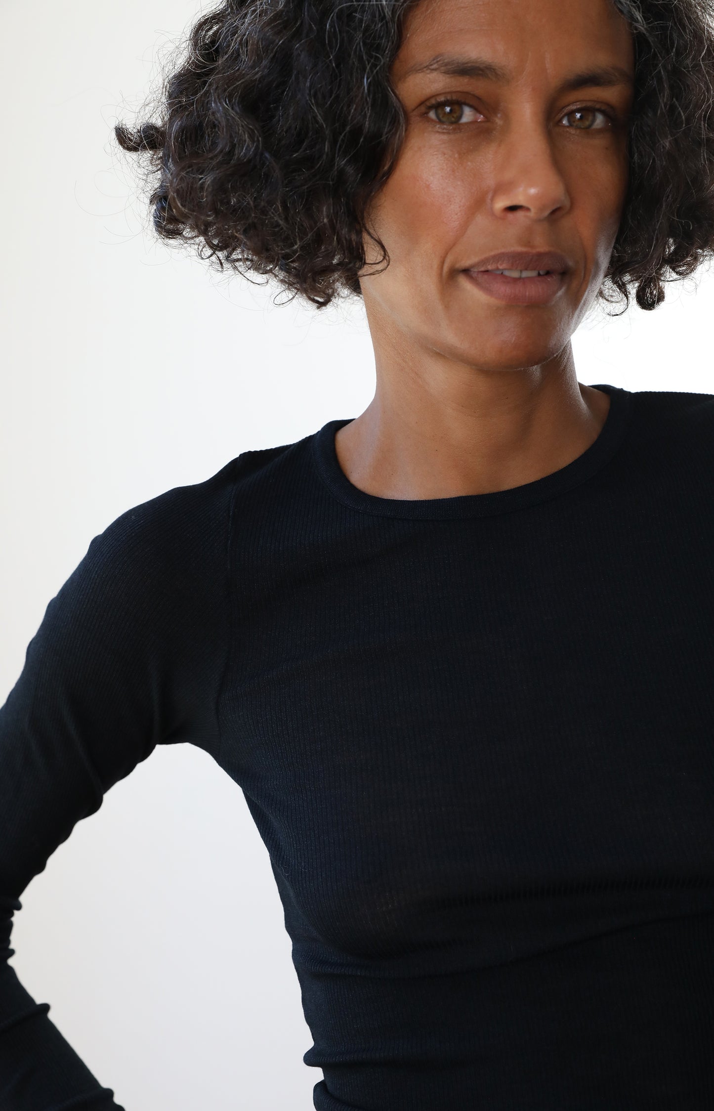 Wool Silk Soft Rib Long Sleeve Tee