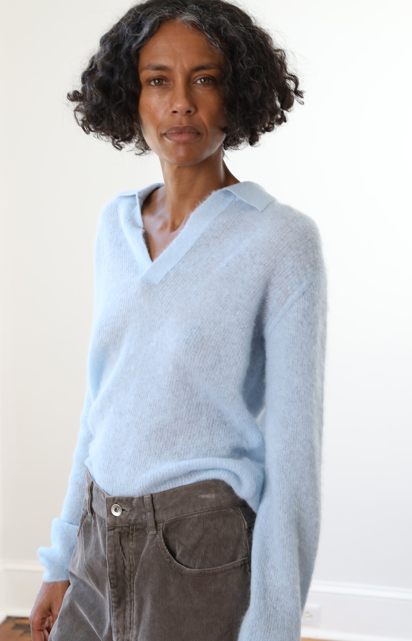 Baby Suri Alpaca Sheer Knit Skipper Polo
