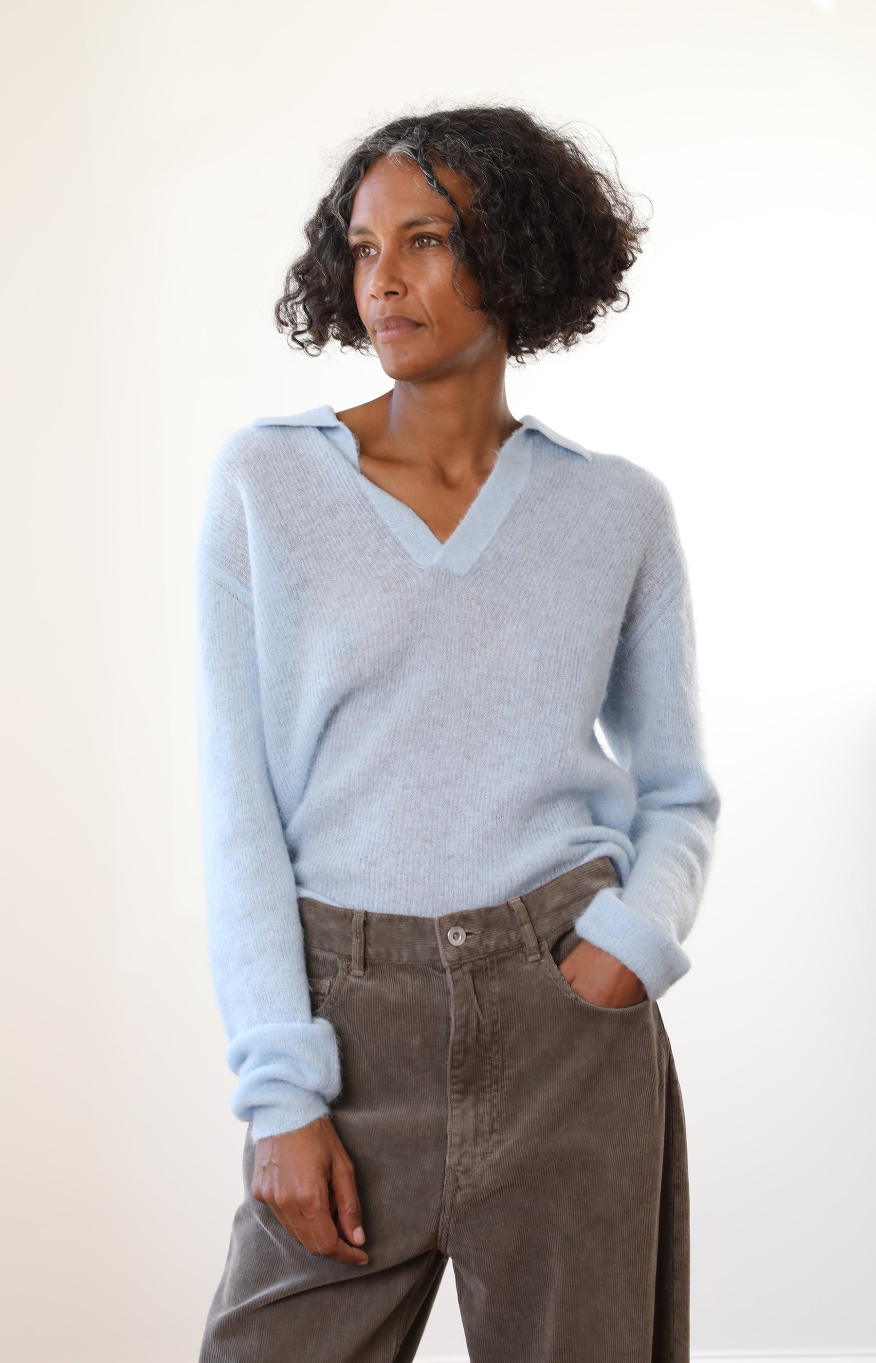 トップス AURALEE BABY SURI ALPACA SHEER KNIT Baby Suri Alpaca Sheer Knit Skipper Polo – Alder & Co