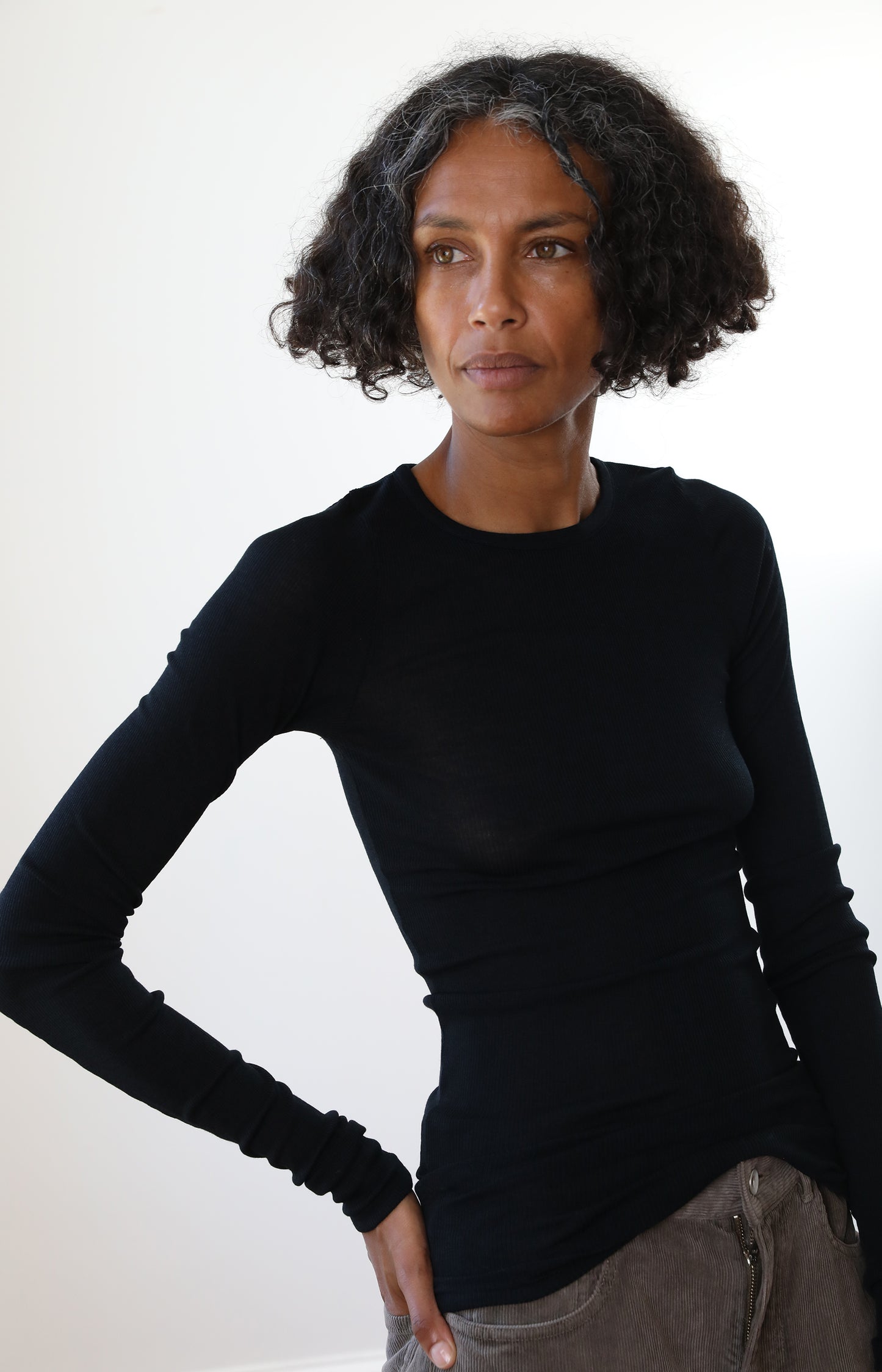 Wool Silk Soft Rib Long Sleeve Tee