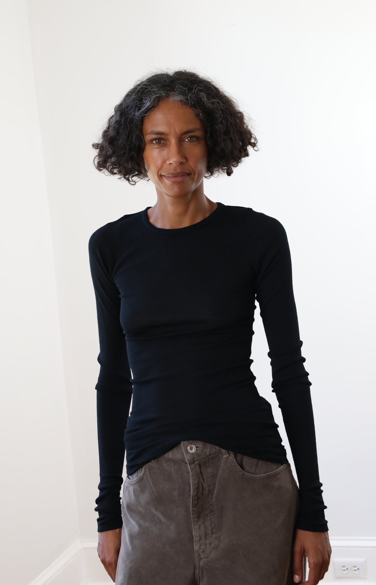 Wool Silk Soft Rib Long Sleeve Tee
