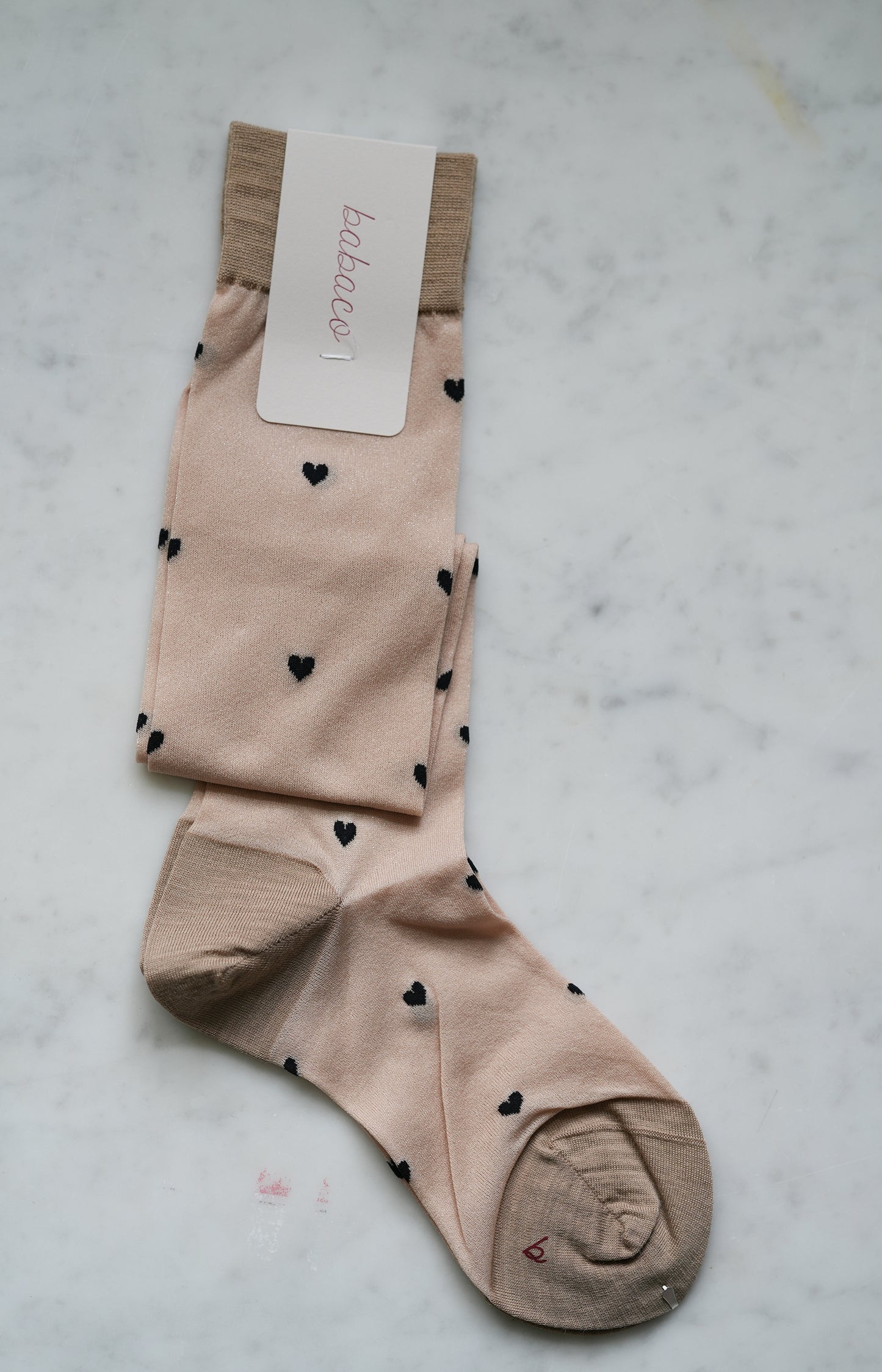Beige Heart Sheer Knee High Socks
