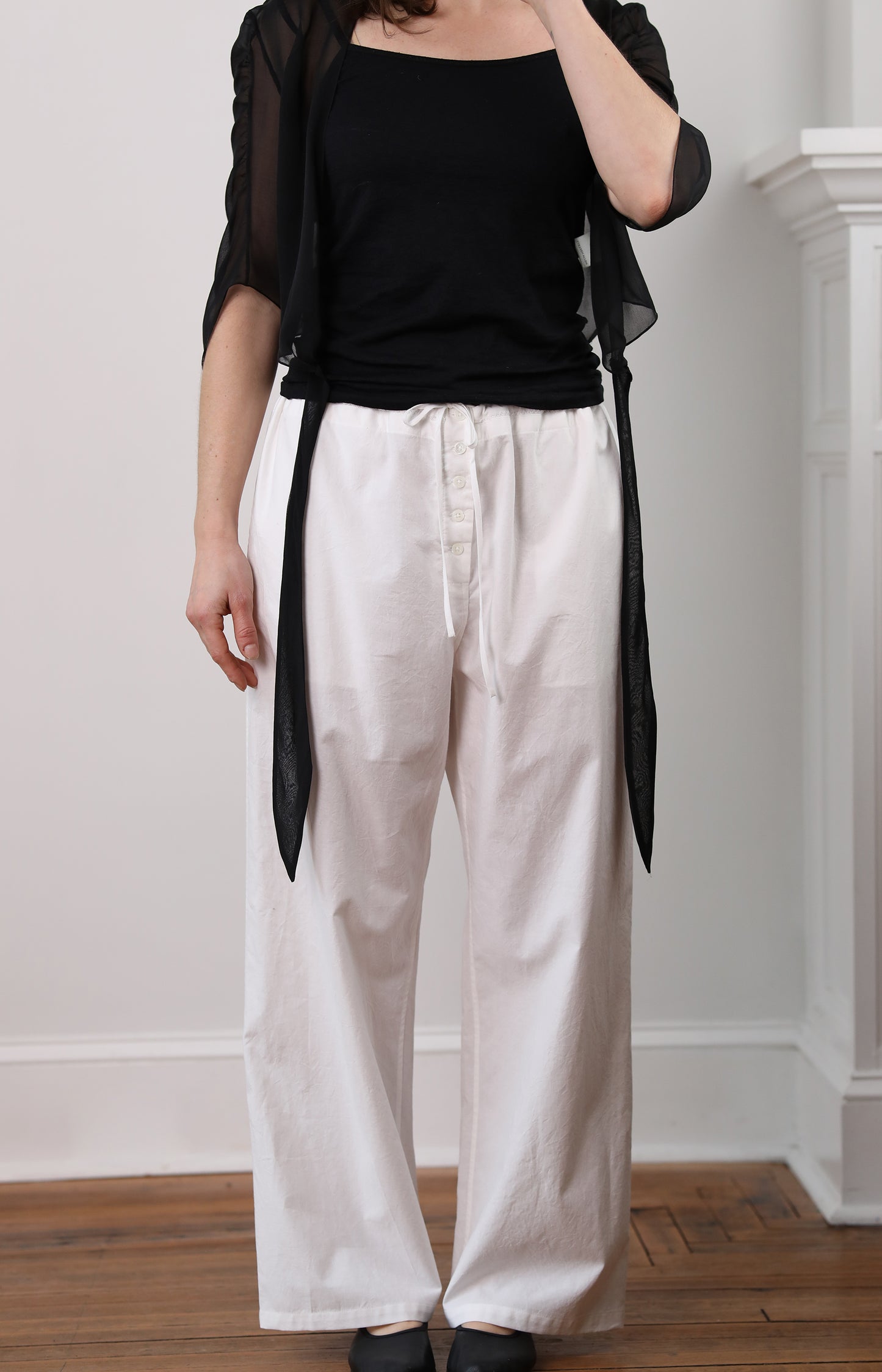 White Cotton Drawstring Pants