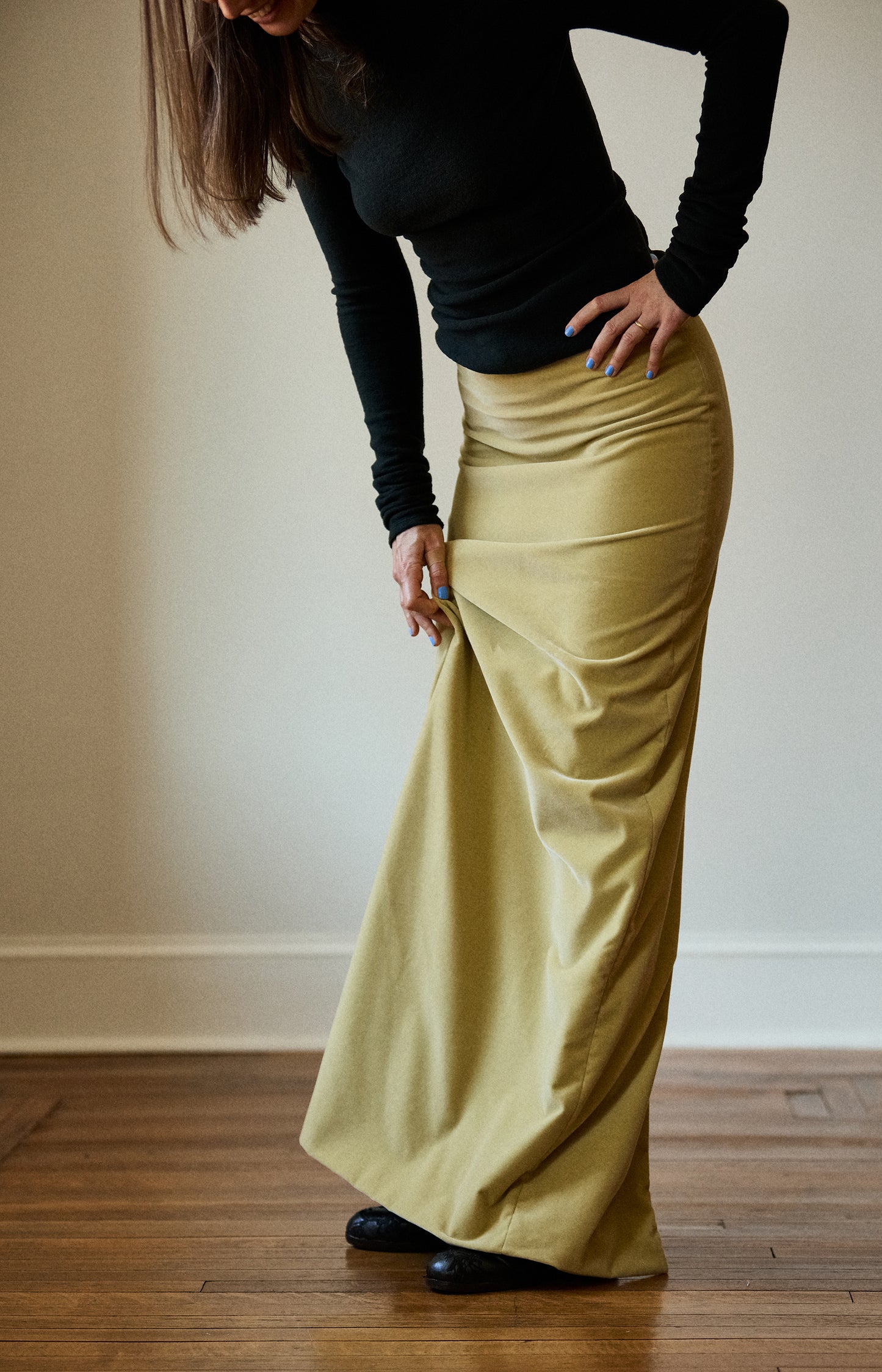 Celery High Slit Draped Skirt