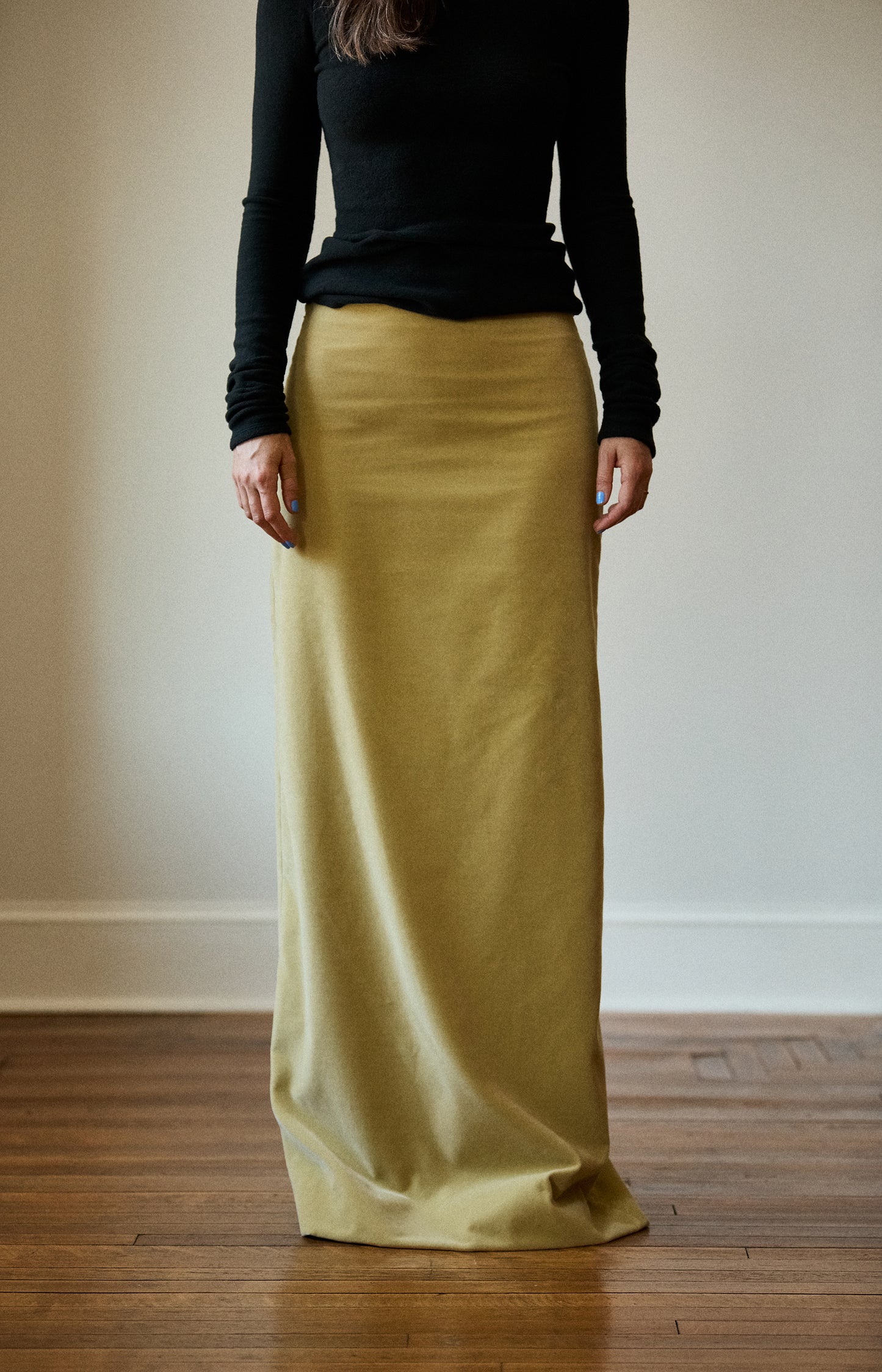Celery High Slit Draped Skirt
