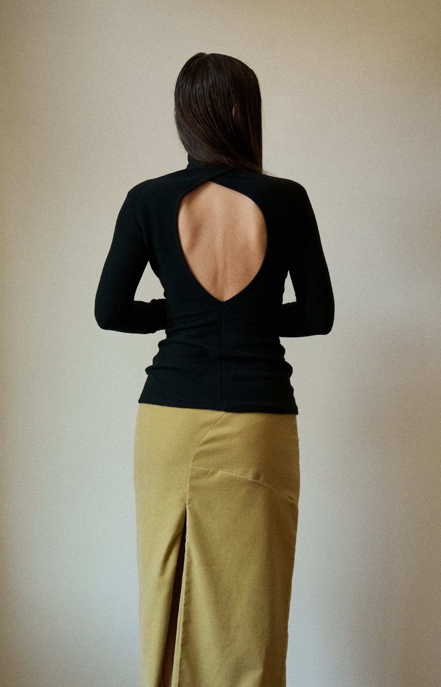 Celery High Slit Draped Skirt