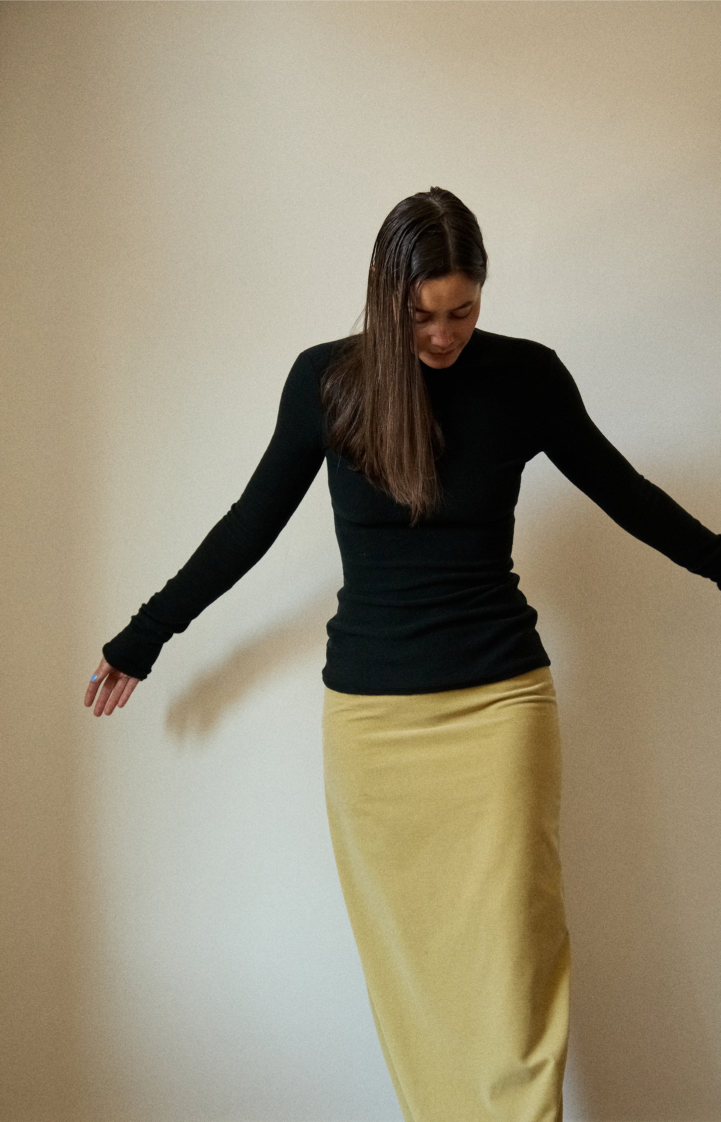 Celery High Slit Draped Skirt