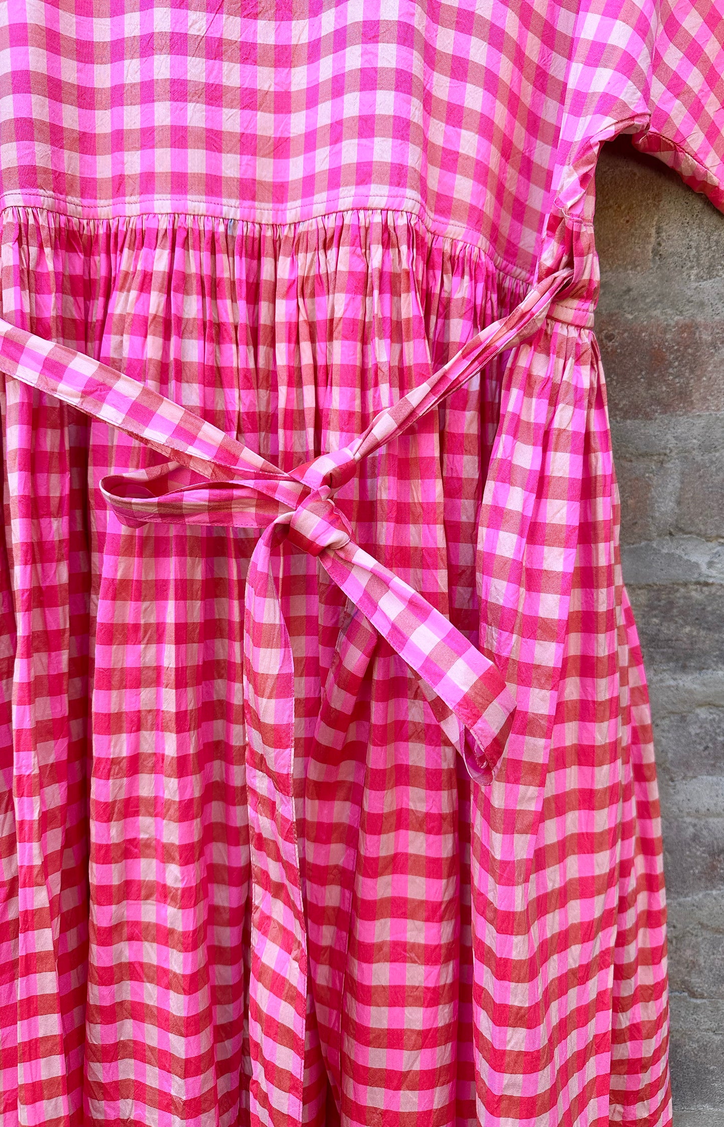 Pink Check Silk Dress