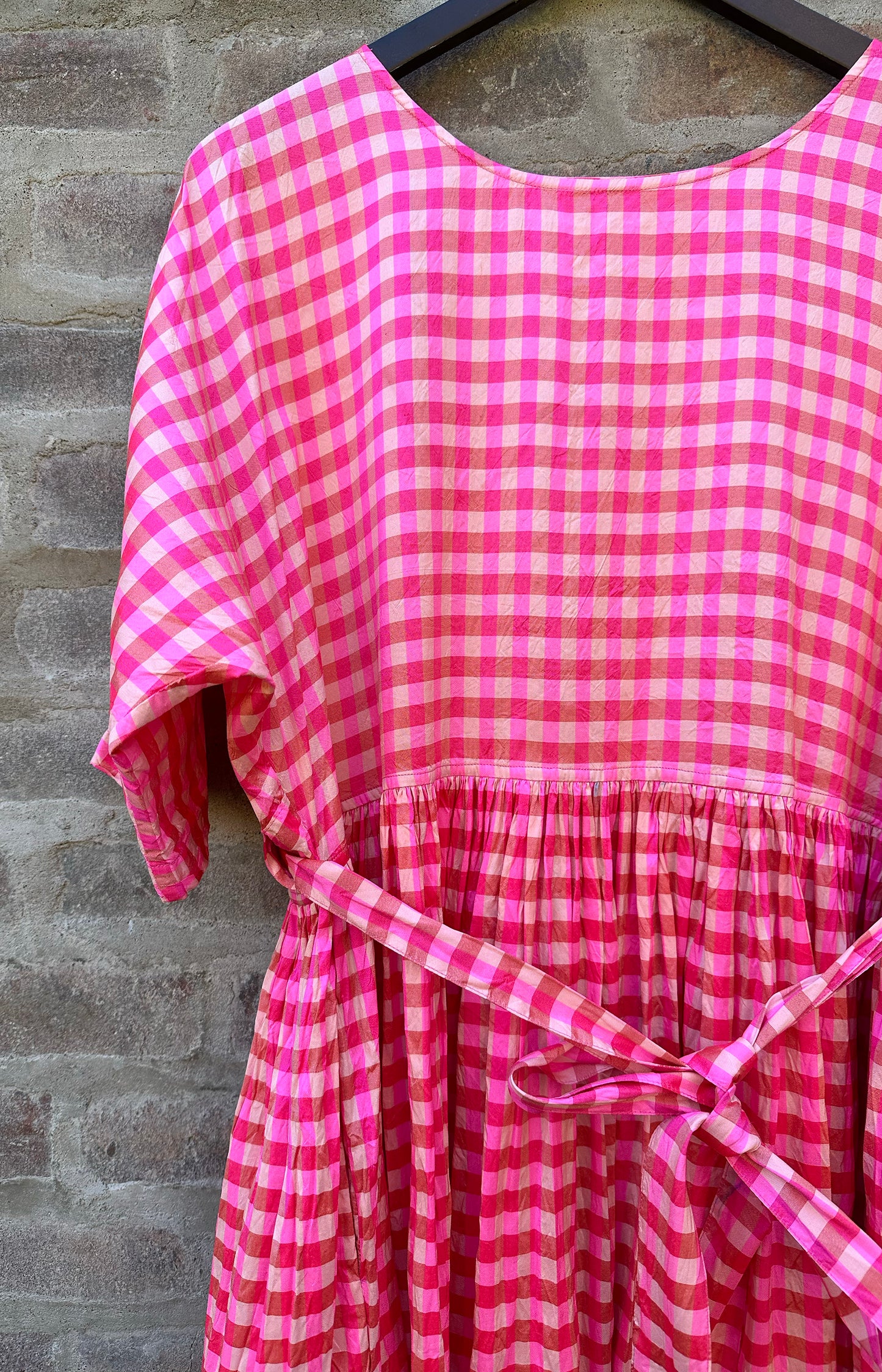 Pink Check Silk Dress