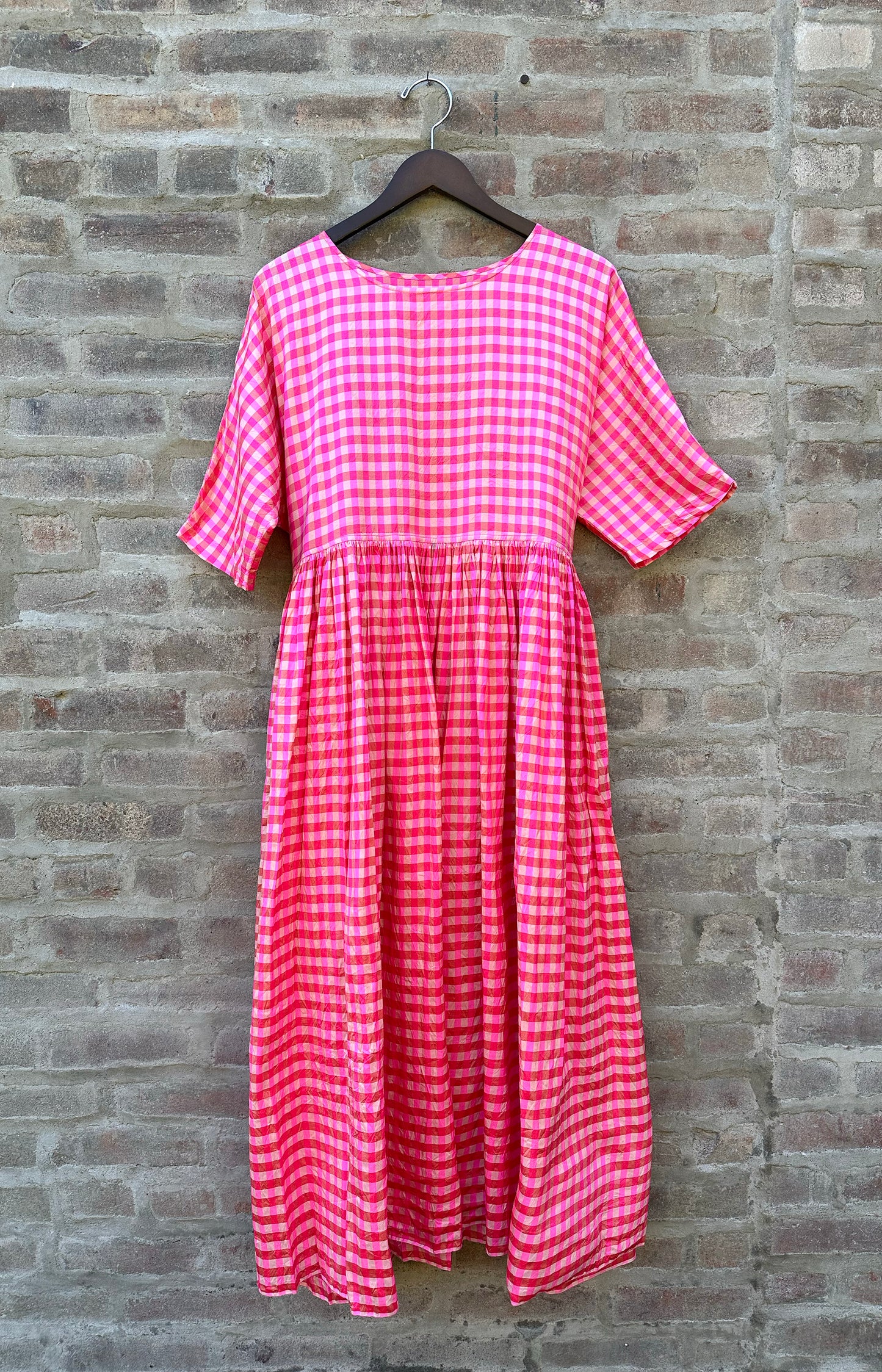 Pink Check Silk Dress