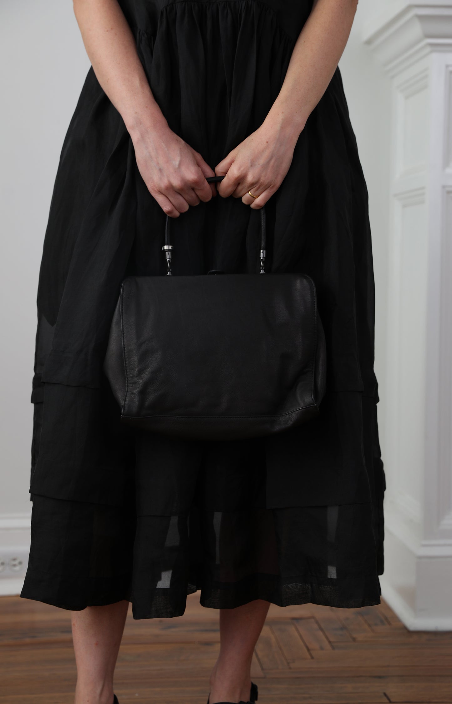 Black Leather Frame Bag