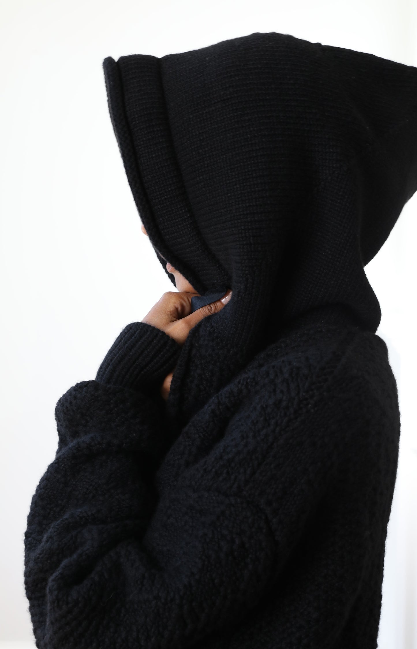 Black Cashmere Hooded Cardigan