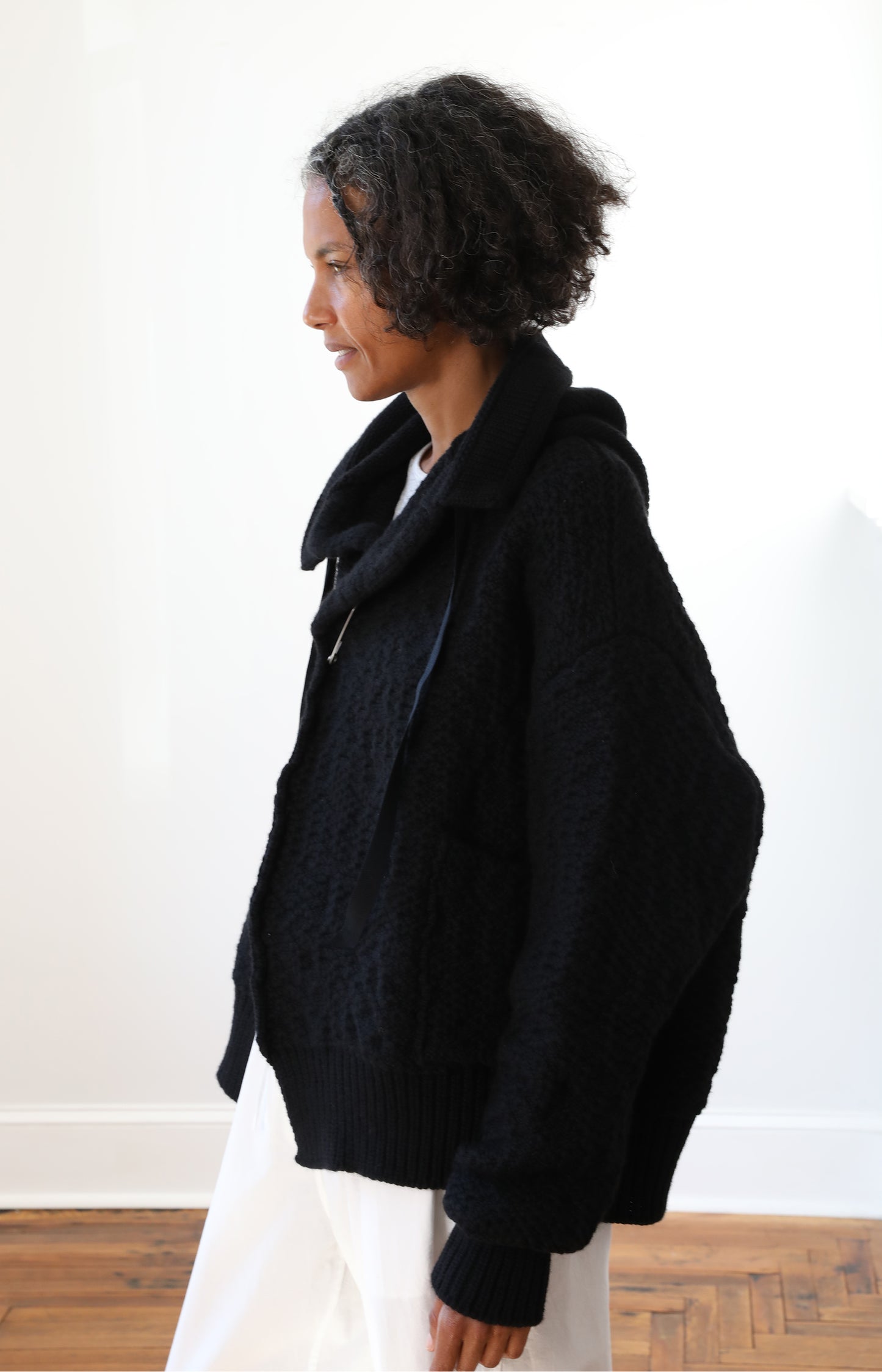 Black Cashmere Hooded Cardigan