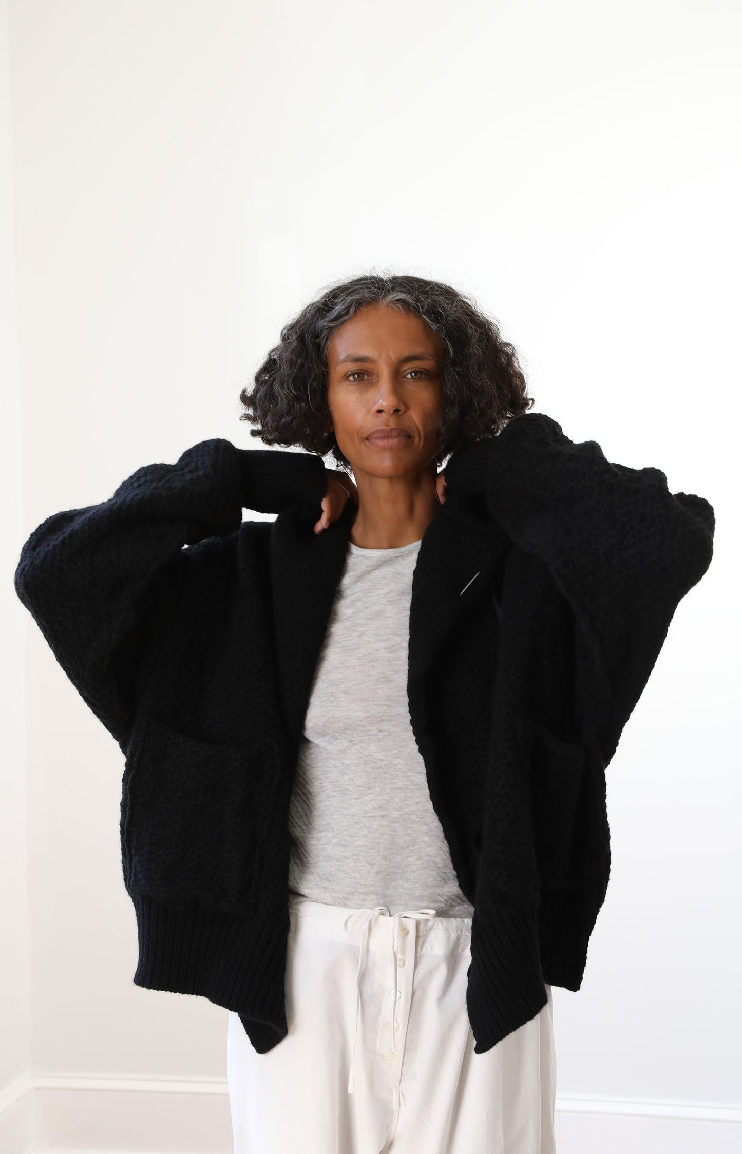 Black Cashmere Hooded Cardigan