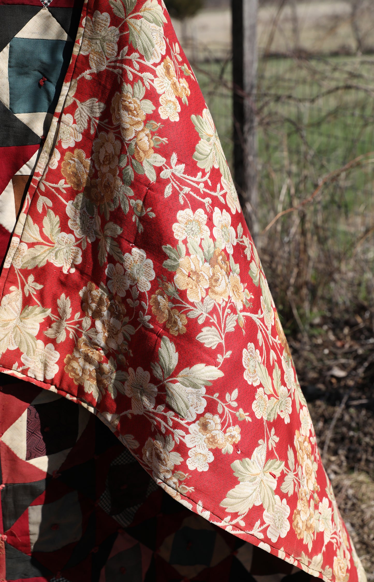 Antique Quilt with Red Floral Backing