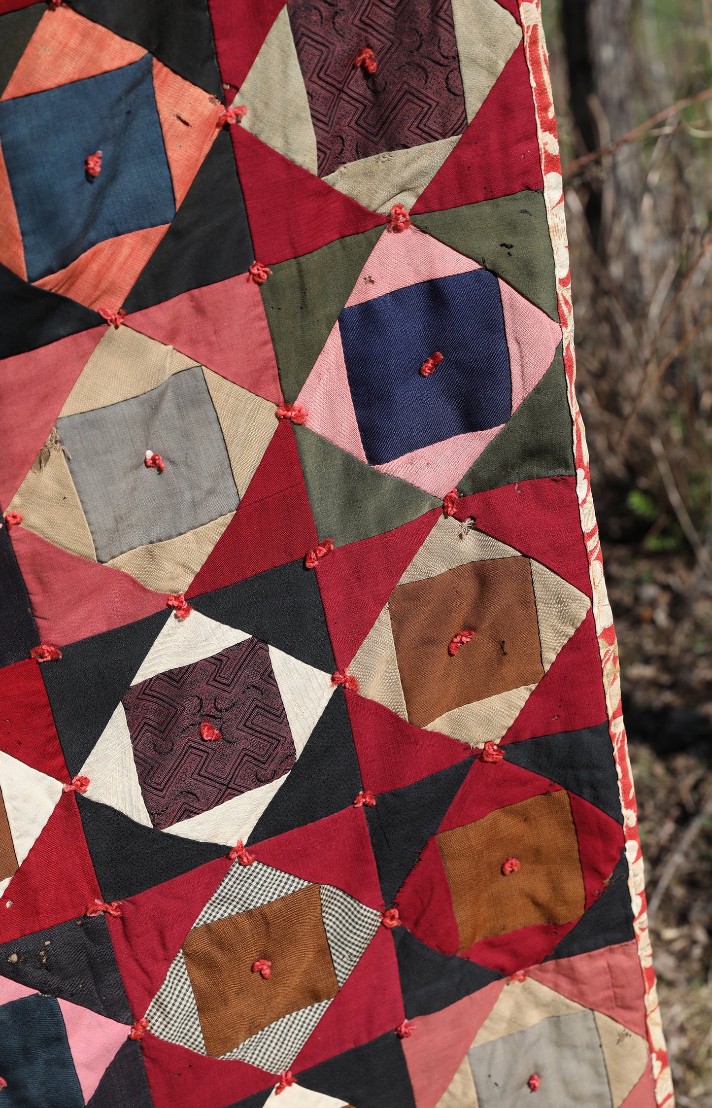 Antique Quilt with Red Floral Backing