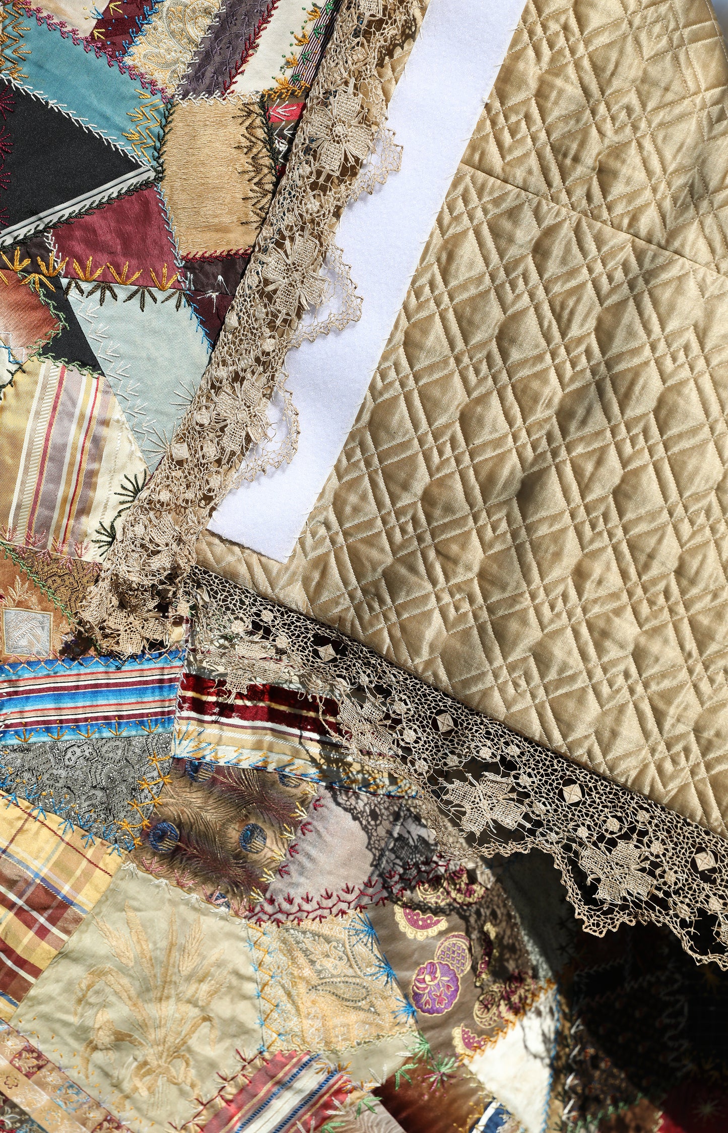 Antique Velvet And Handmade Lace Crazy Quilt