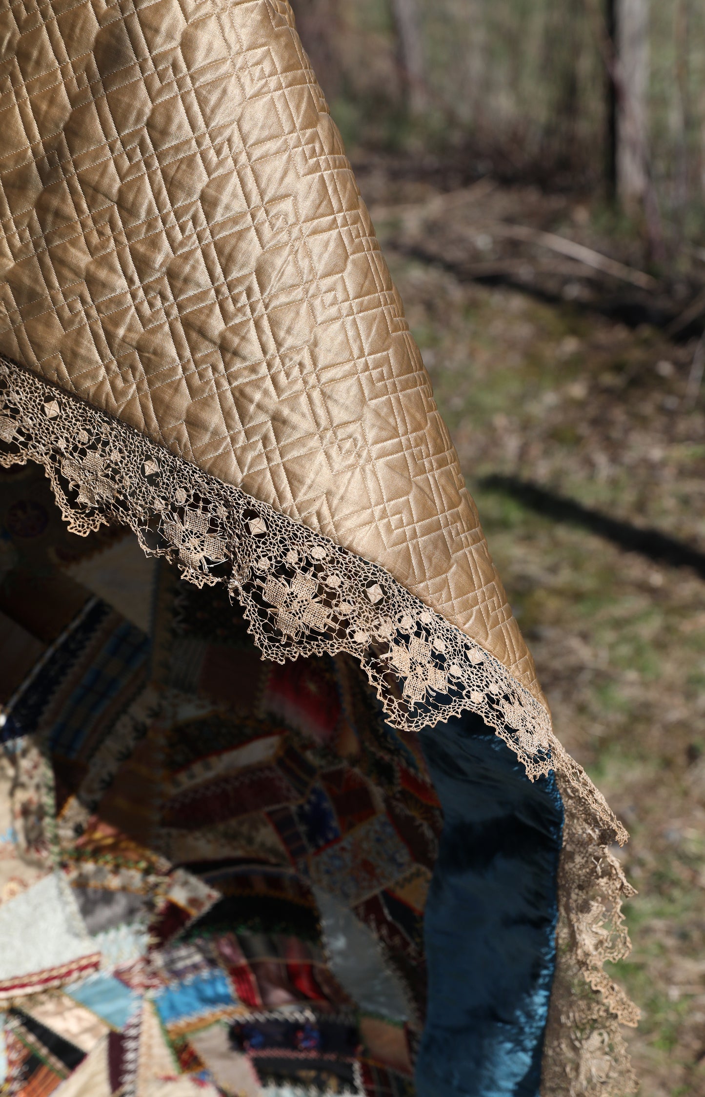 Antique Velvet And Handmade Lace Crazy Quilt