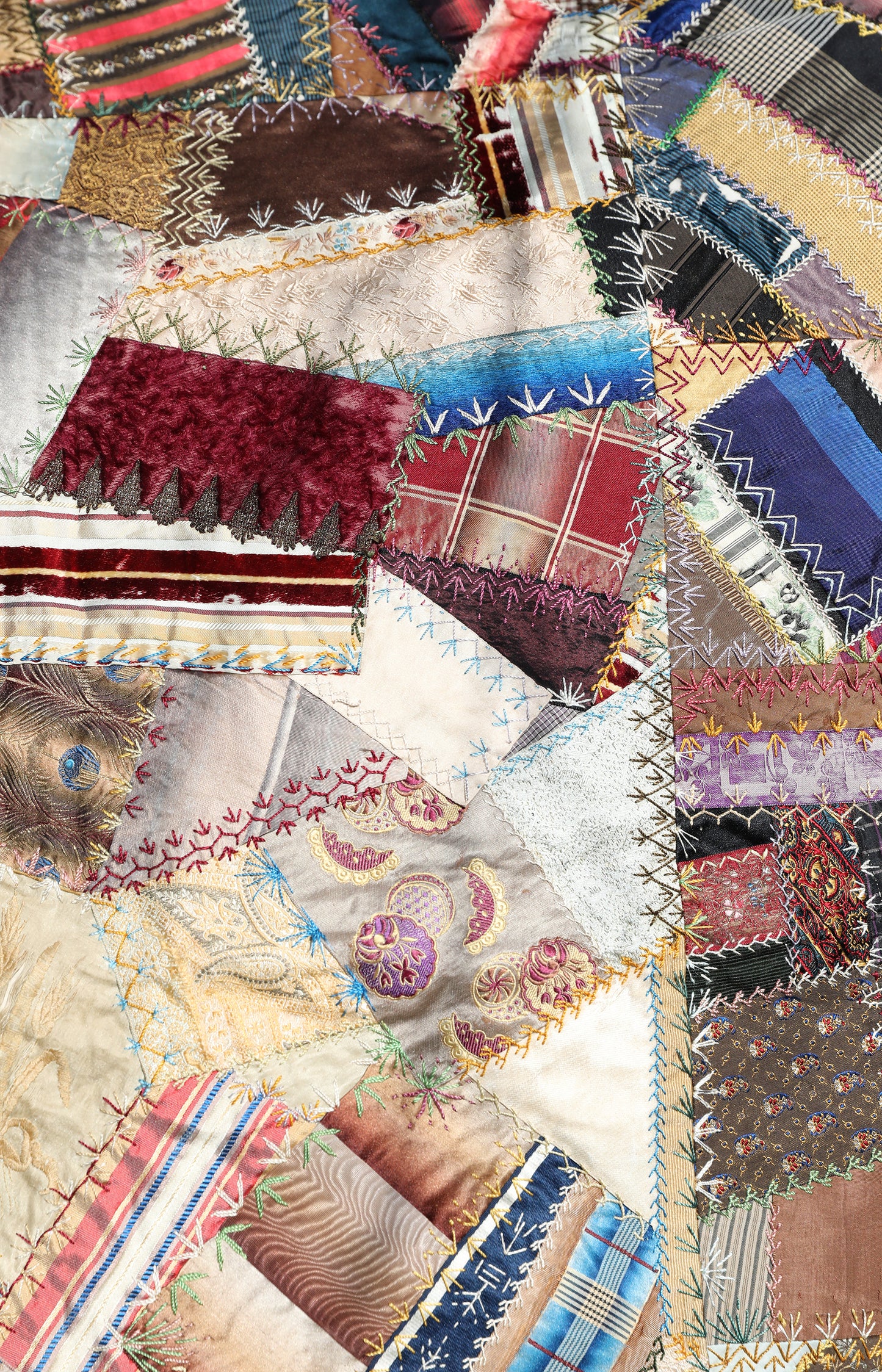 Antique Velvet And Handmade Lace Crazy Quilt
