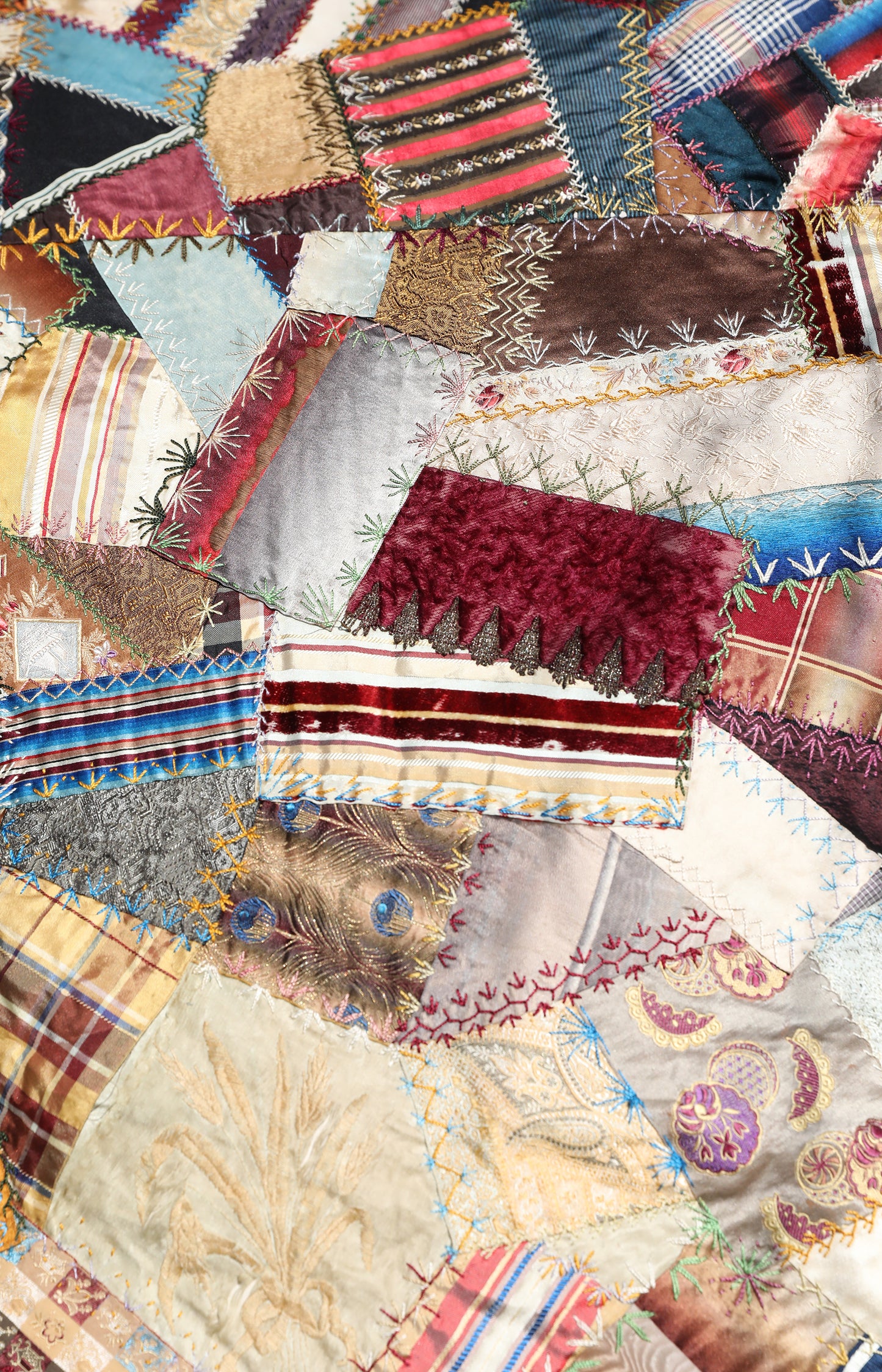 Antique Velvet And Handmade Lace Crazy Quilt