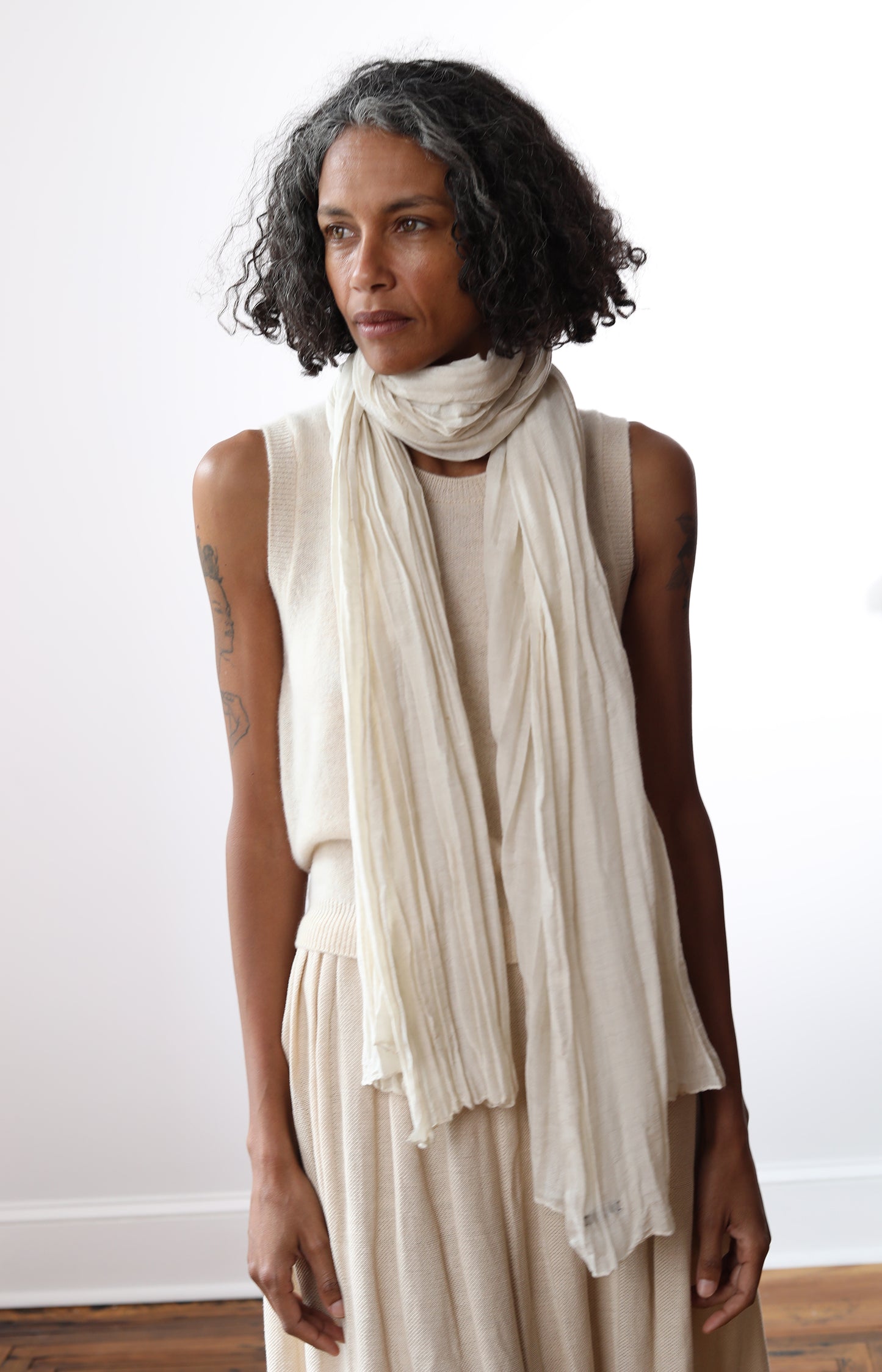 Natural Yak White Feather Light Scarf
