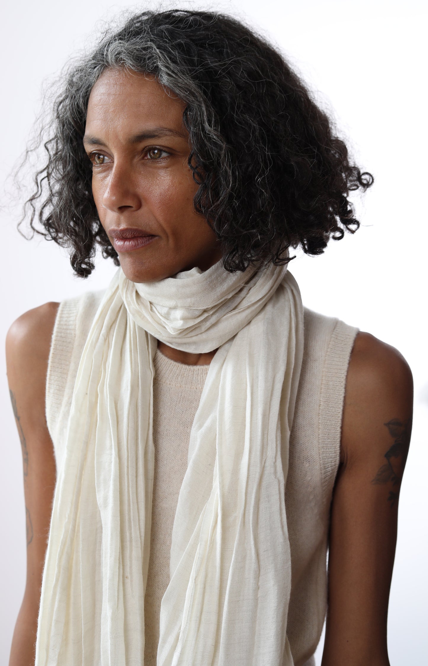 Natural Yak White Feather Light Scarf